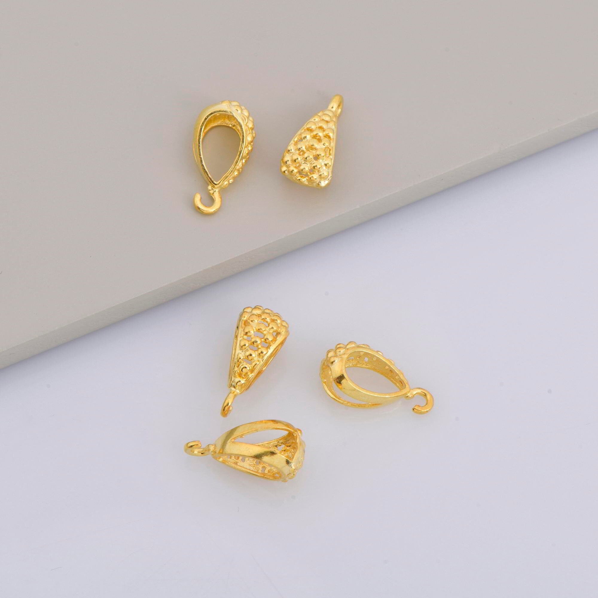 24K Gold Vermeil Filigree Bails with Open Loop, Gold Plated Open Loop Bails, 925 Silver Connector Filigree Bails, Silver Findings, VM36