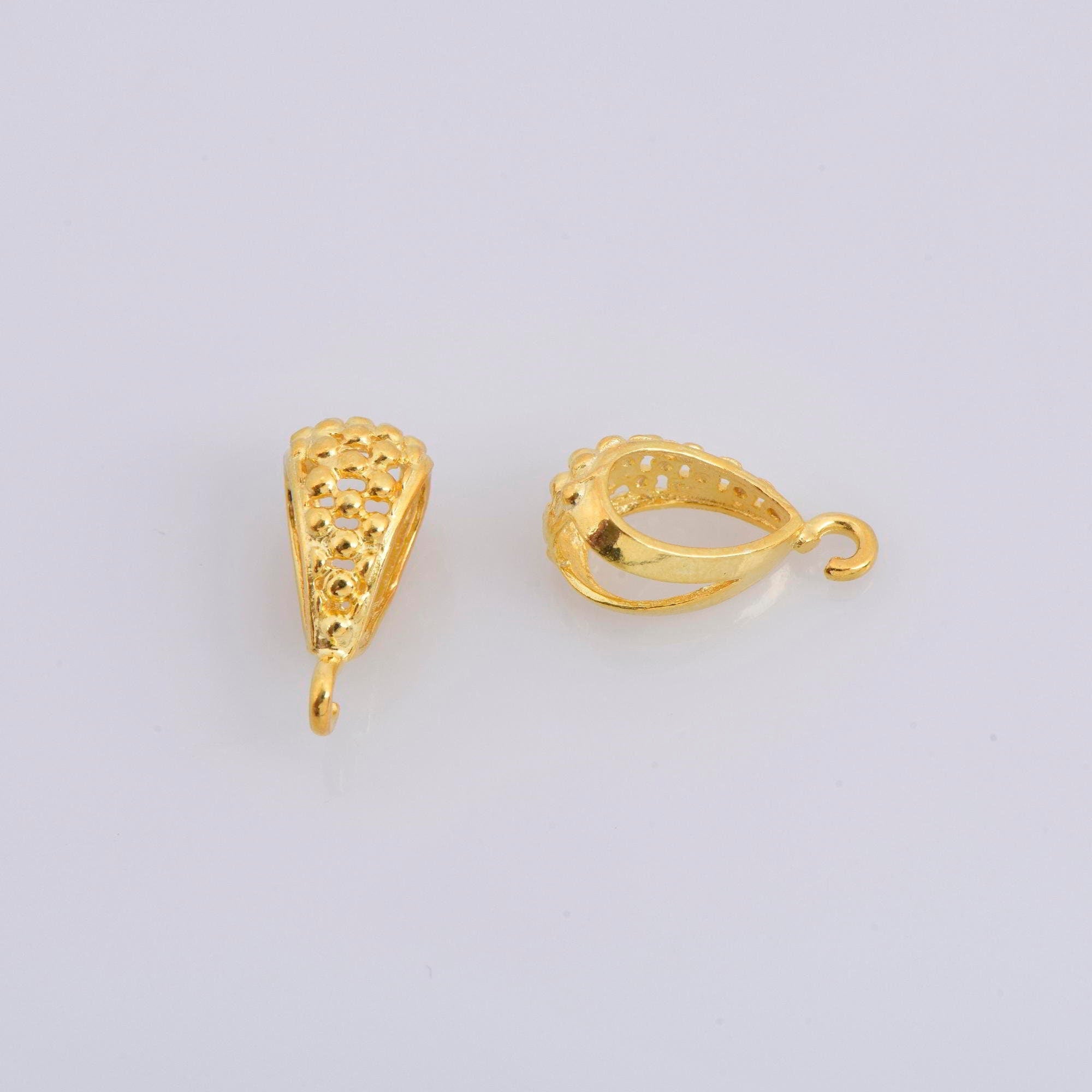 24K Gold Vermeil Filigree Bails with Open Loop, Gold Plated Open Loop Bails, 925 Silver Connector Filigree Bails, Silver Findings, VM36