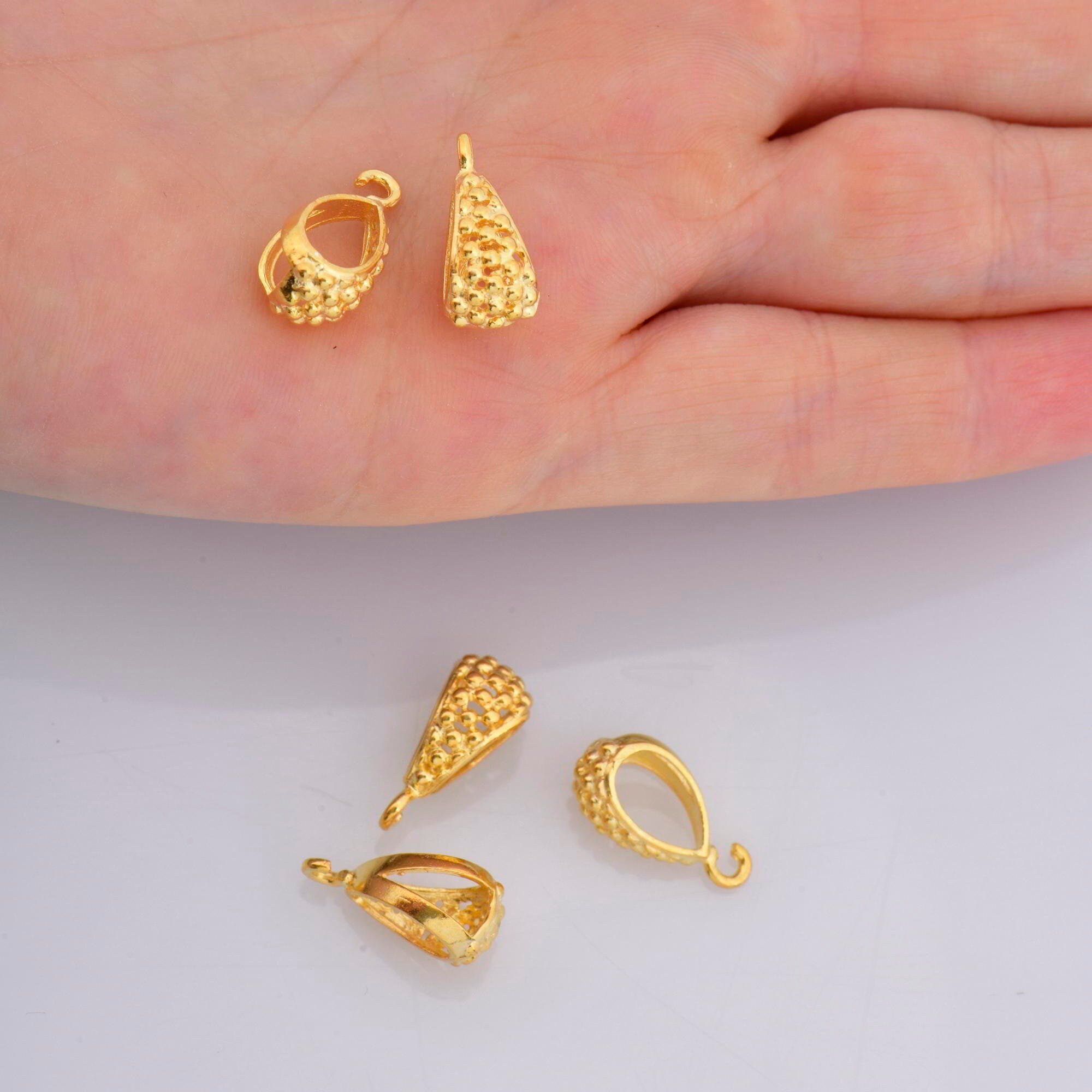 24K Gold Vermeil and 925 Silver Filigree Bails with Open Loop, Antique Silver Open Loop Bails, Connector Bails, Silver Findings, M/VM36