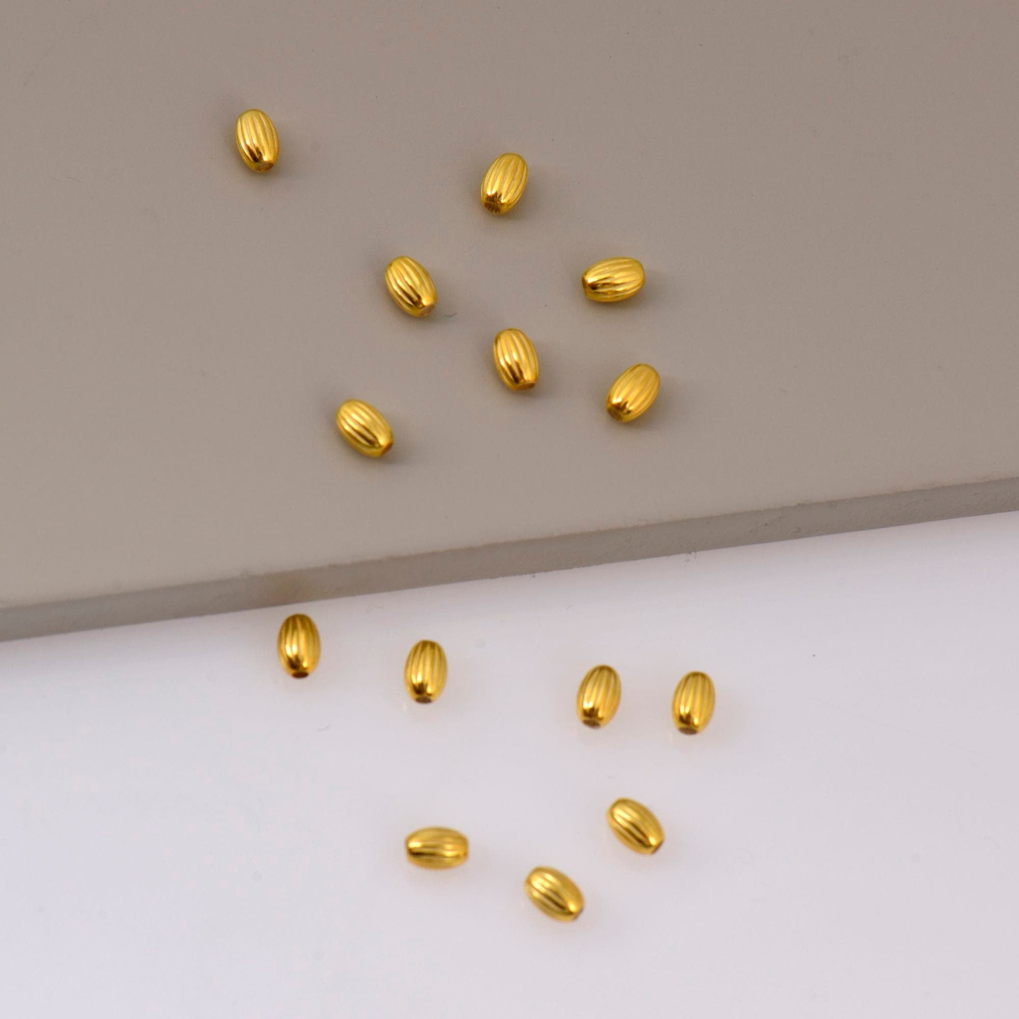 24K Gold Plated Seamless Oval Beads, 925 Silver Corrugated Oval Beads in 24K Gold Vermeil, Olive Shape Beads, Jewelry Supplies, VM4 A-E