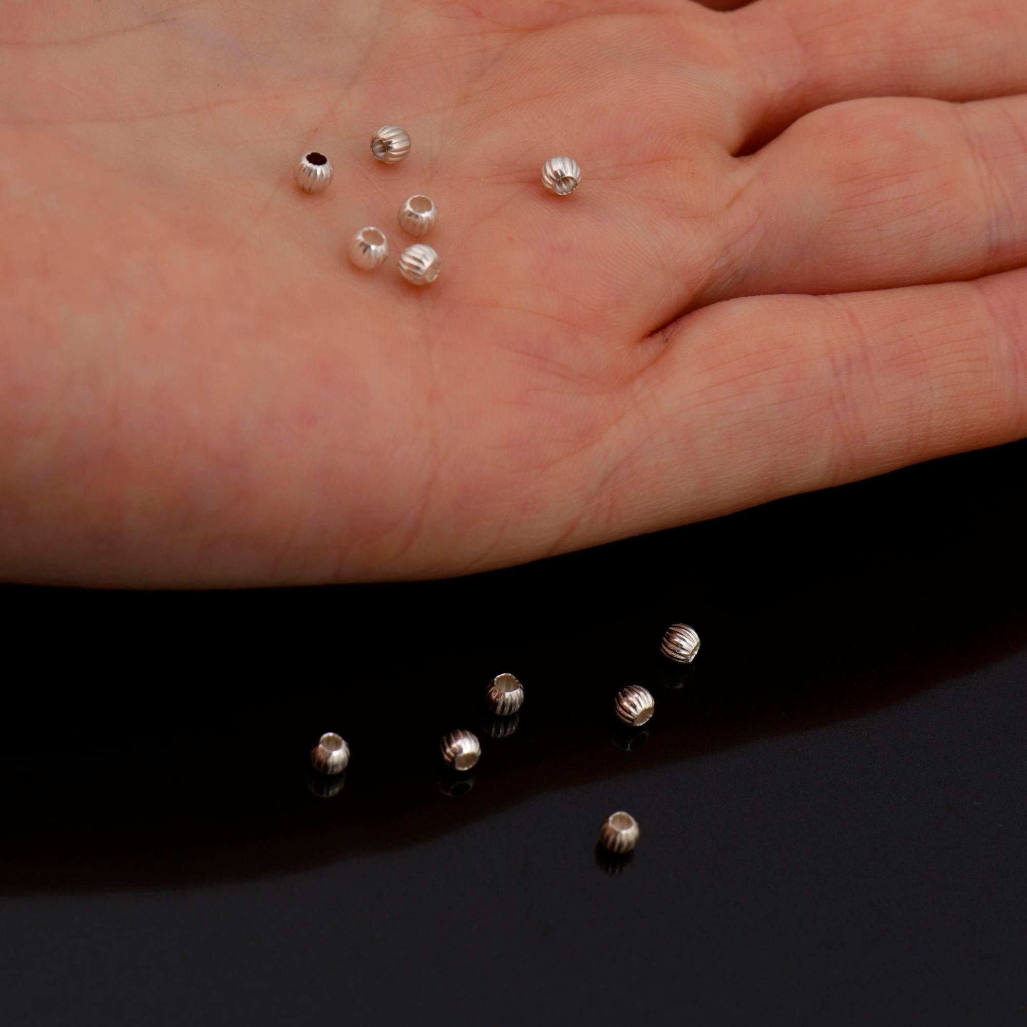 925 Sterling Silver Corrugated 3mm Round Beads, Seamless Round Beads, Solid Silver Round Shape Beads, Seperator Beads, Jewelry Supplies, M5A