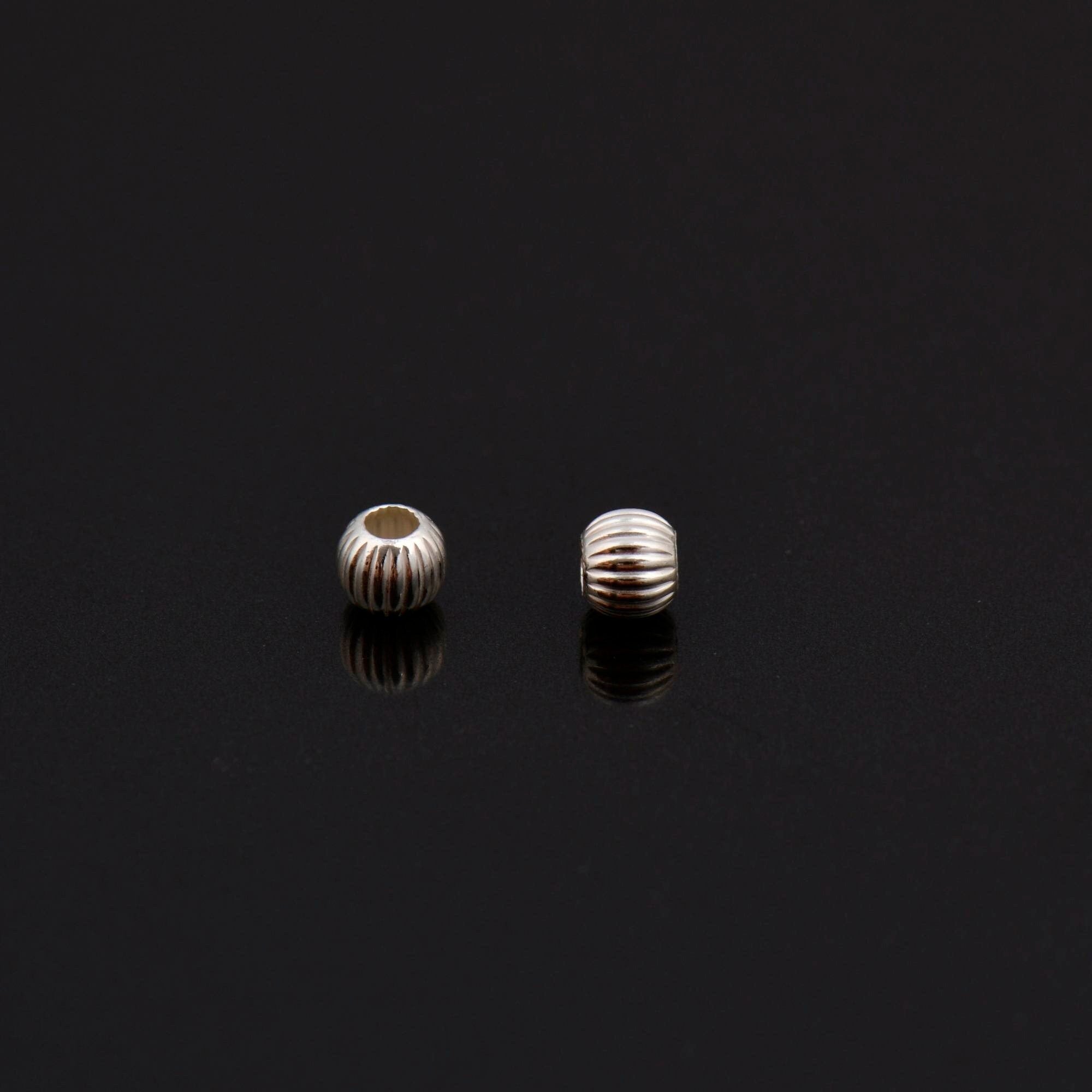 925 Sterling Silver Corrugated 4mm Round Beads, Seamless Round Beads, Solid Silver Round Shape Beads, Seperator Beads, Jewelry Supplies, M5B