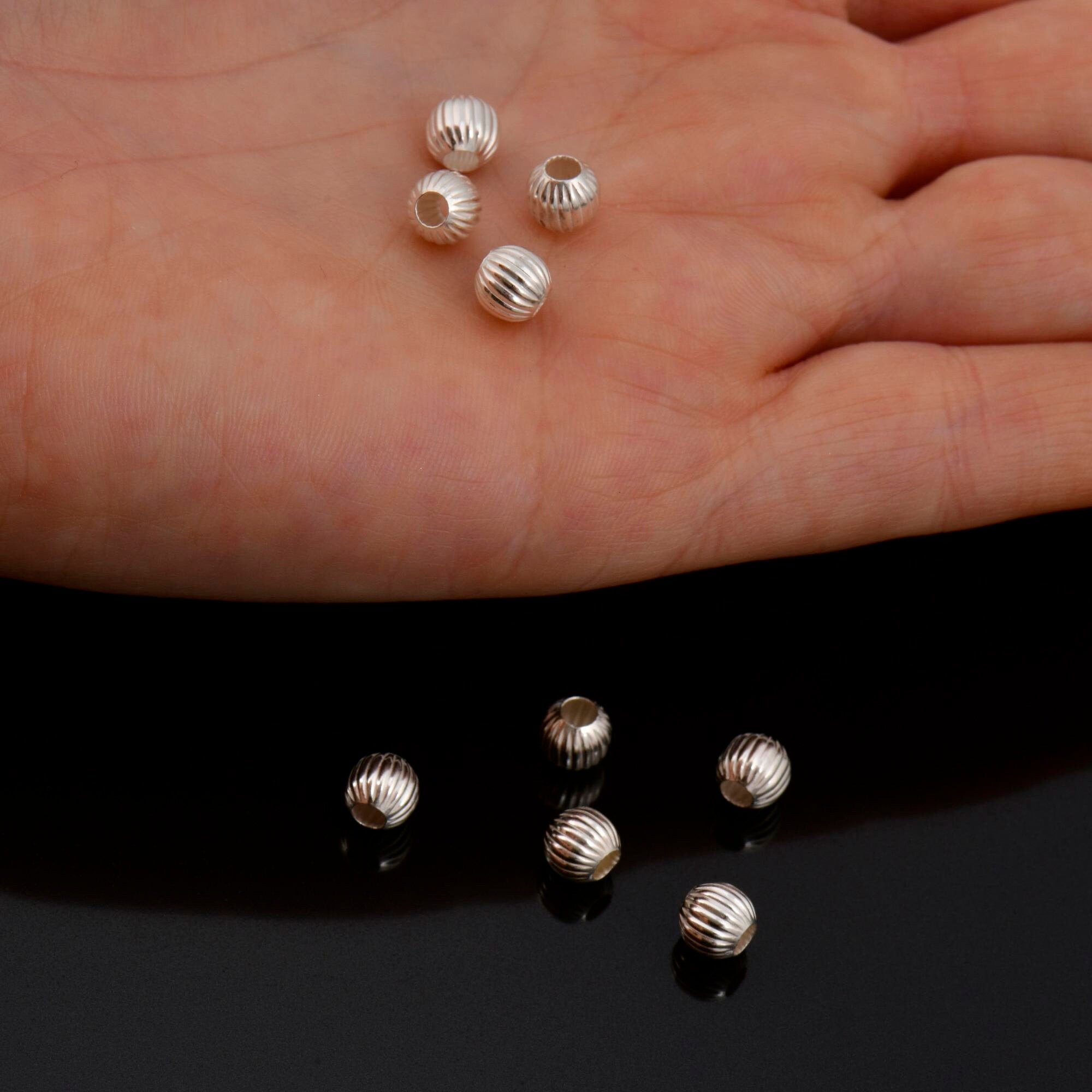 925 Sterling Silver Corrugated 6mm Round Beads, Seamless Round Beads, Solid Silver Round Shape Beads, Seperator Beads, Jewelry Supplies, M5D