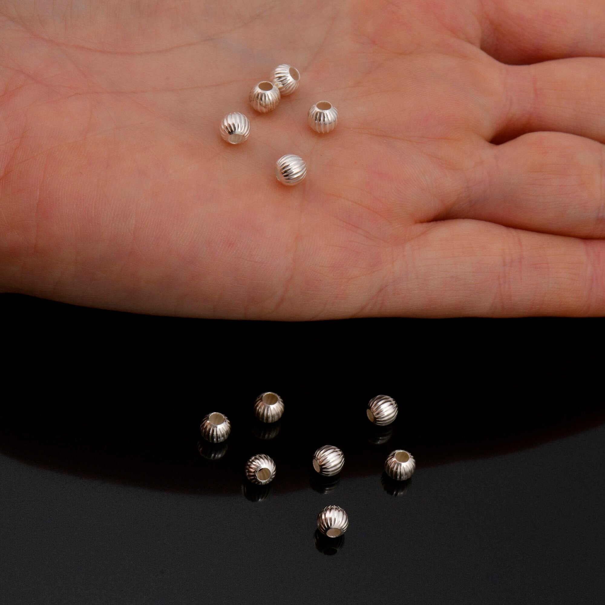 925 Sterling Silver Corrugated 5mm Round Beads, Seamless Round Beads, Solid Silver Round Shape Beads, Seperator Beads, Jewelry Supplies, M5C