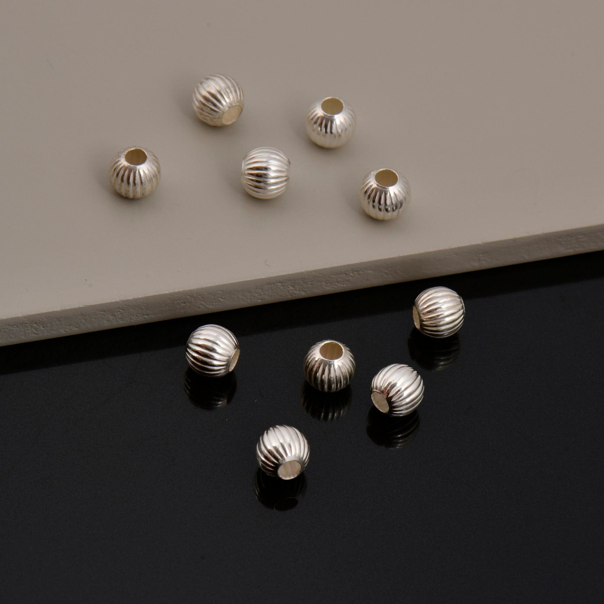 925 Sterling Silver Corrugated 7mm Round Beads, Seamless Round Beads, Solid Silver Round Shape Beads, Seperator Beads, Jewelry Supplies, M5E