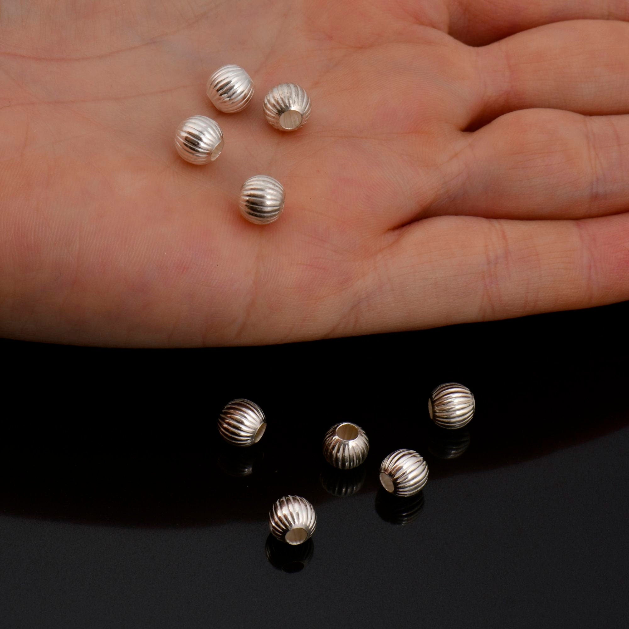 925 Sterling Silver Corrugated 7mm Round Beads, Seamless Round Beads, Solid Silver Round Shape Beads, Seperator Beads, Jewelry Supplies, M5E