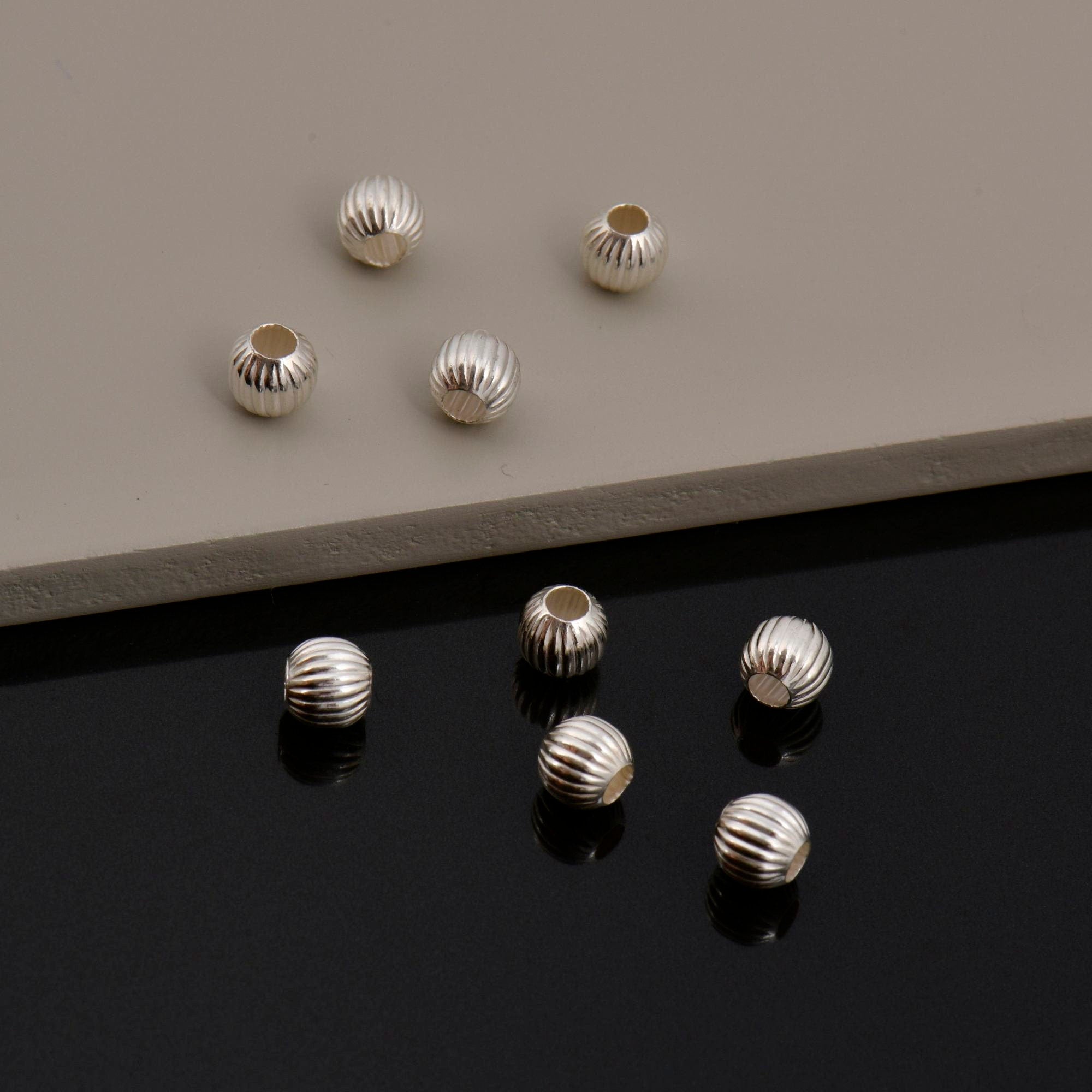 925 Sterling Silver Corrugated Round Beads, Seamless Round Beads, Silver Round Shape Beads, Seperator Beads, Jewelry Supplies, M5 A-F