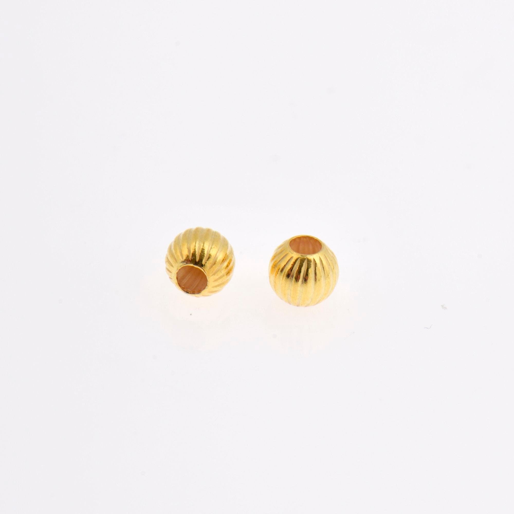 24K Gold 5mm Plated Seamless Round Beads, 925 Silver Corrugated Round Beads in Gold Vermeil, Round Seperator Beads, Jewelry Supplies, VM5C