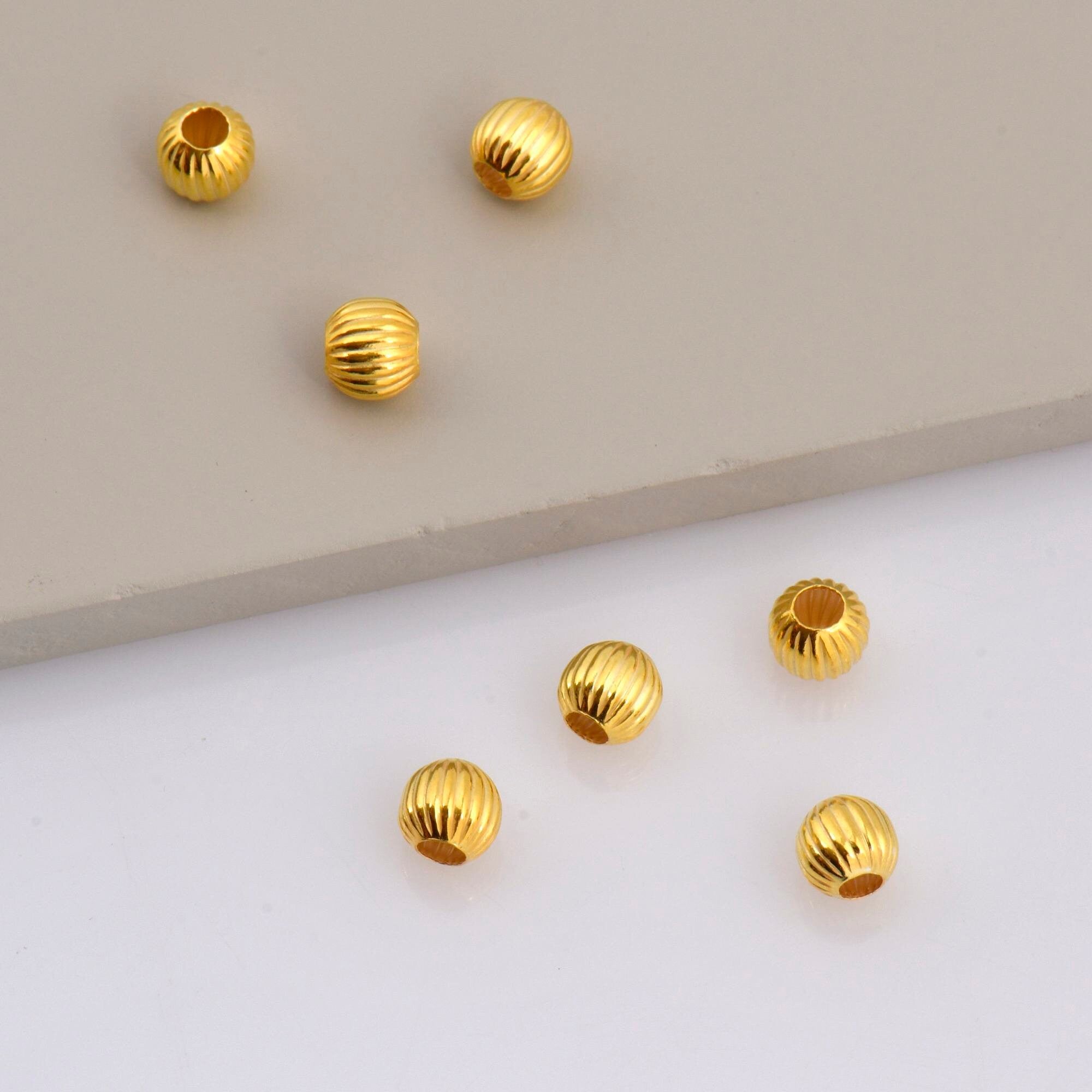 24K Gold 6mm Plated Seamless Round Beads, 925 Silver Corrugated Round Beads in Gold Vermeil, Round Seperator Beads, Jewelry Supplies, VM5D