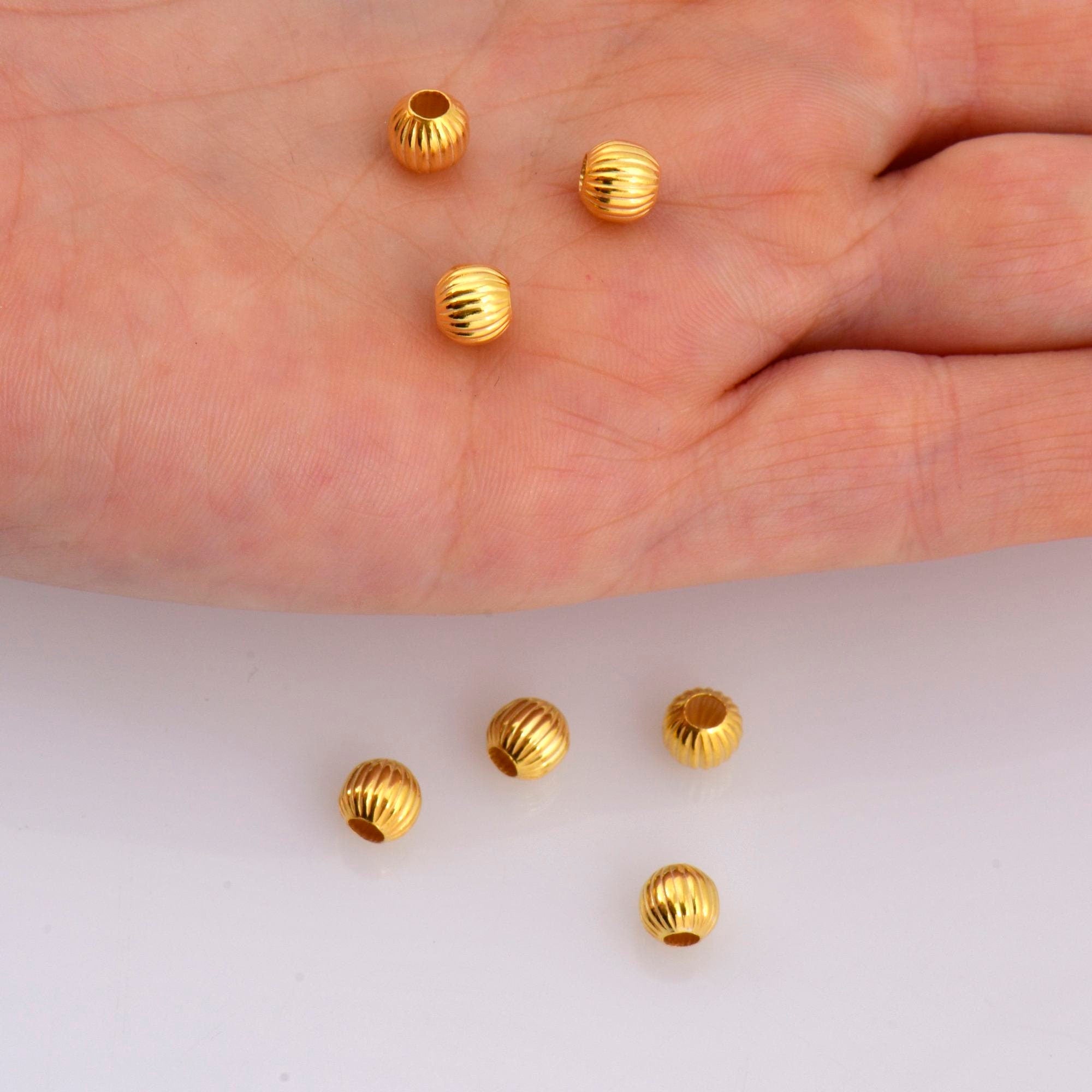 24K Gold 6mm Plated Seamless Round Beads, 925 Silver Corrugated Round Beads in Gold Vermeil, Round Seperator Beads, Jewelry Supplies, VM5D