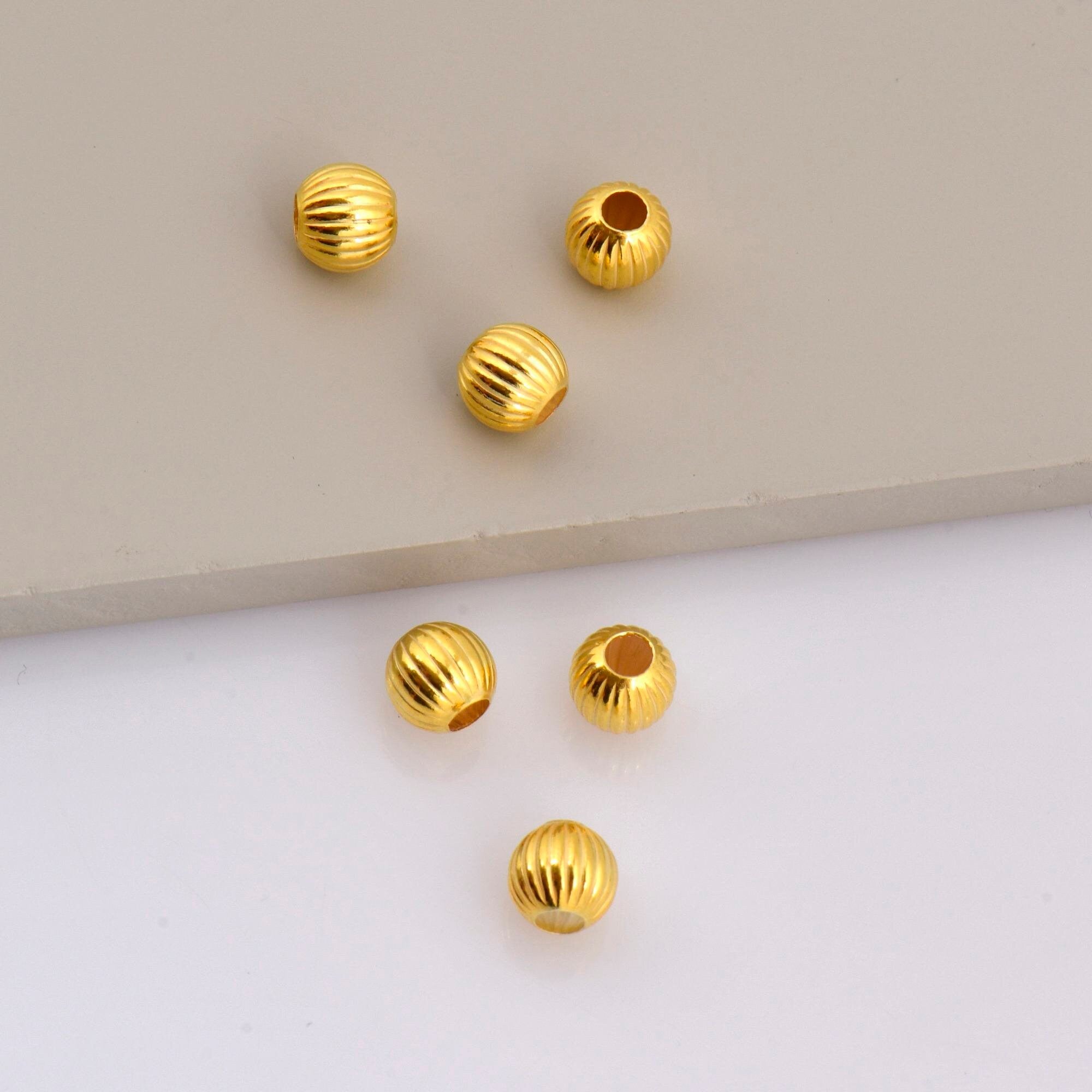 24K Gold 7mm Plated Seamless Round Beads, 925 Silver Corrugated Round Beads in Gold Vermeil, Round Seperator Beads, Jewelry Supplies, VM5E