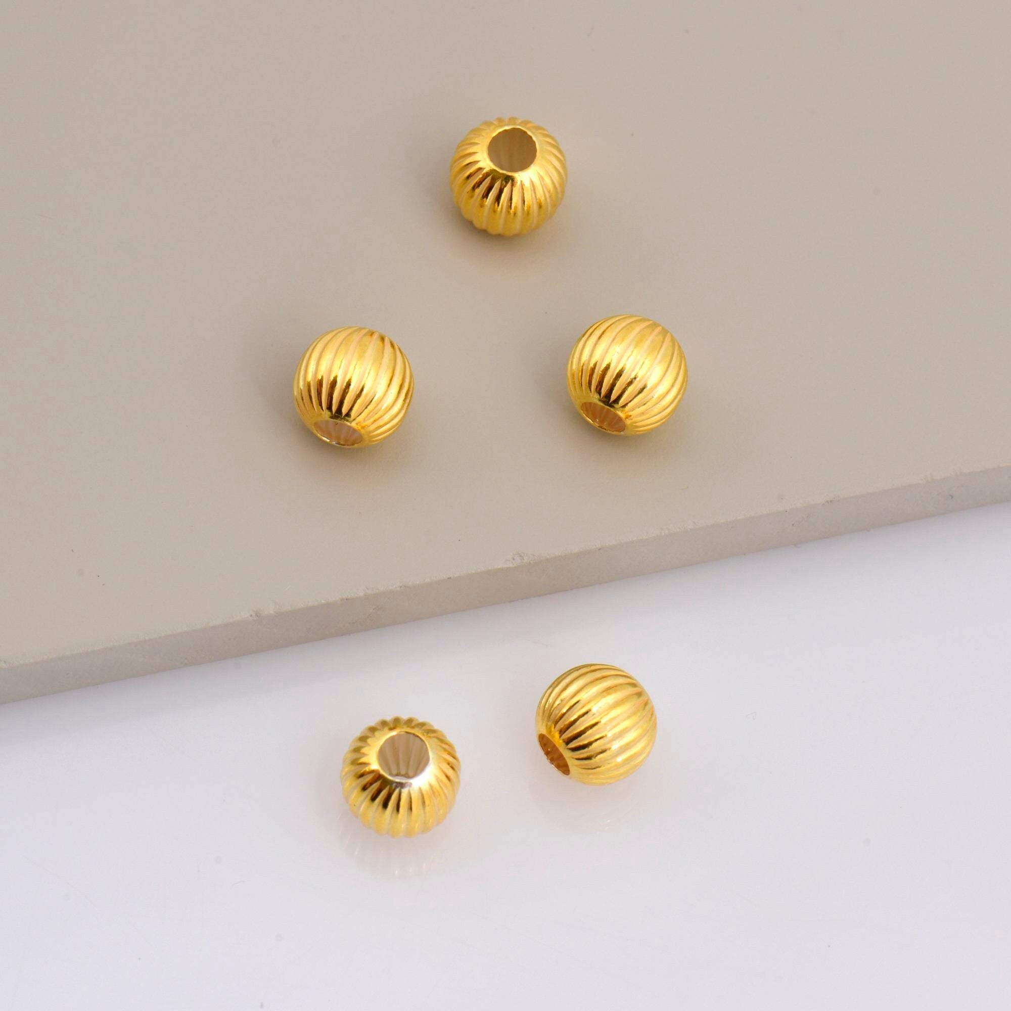 24K Gold 8mm Plated Seamless Round Beads, 925 Silver Corrugated Round Beads in Gold Vermeil, Round Seperator Beads, Jewelry Supplies, VM5F