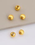 24K Gold 8mm Plated Seamless Round Beads, 925 Silver Corrugated Round Beads in Gold Vermeil, Round Seperator Beads, Jewelry Supplies, VM5F