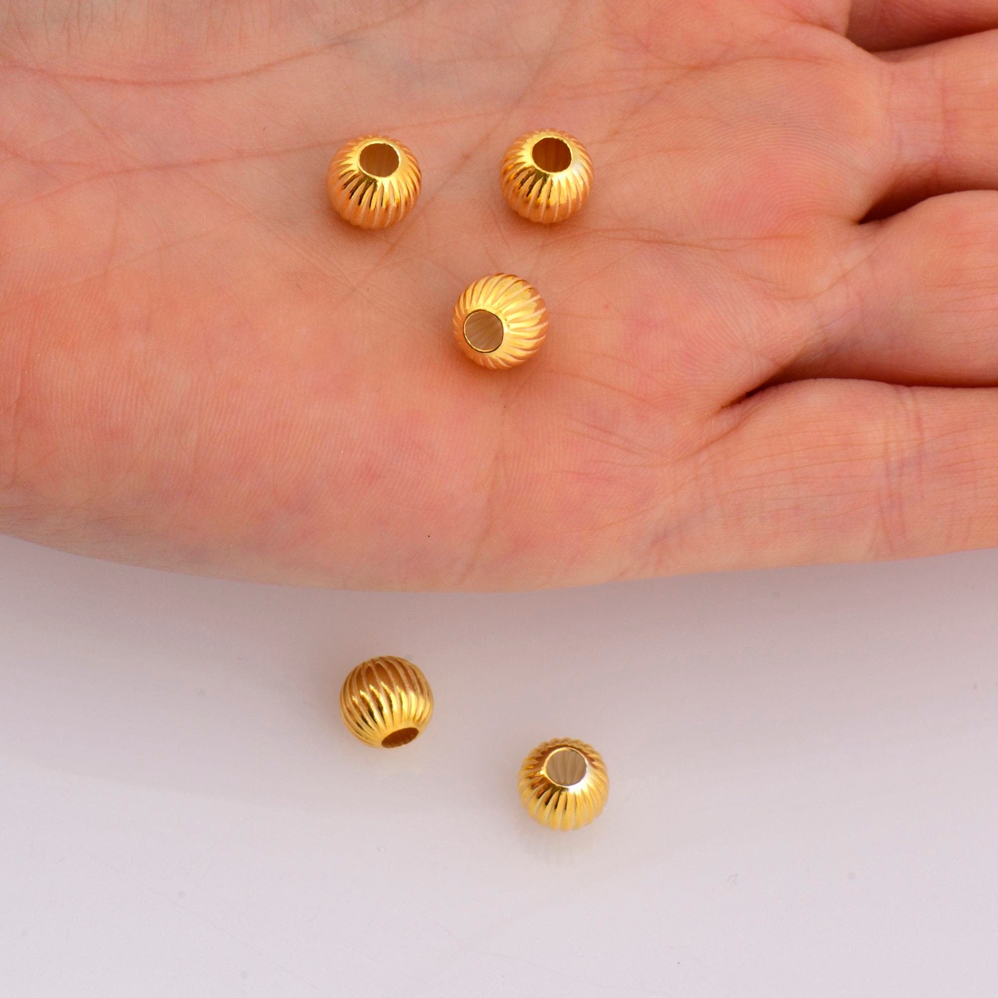24K Gold 8mm Plated Seamless Round Beads, 925 Silver Corrugated Round Beads in Gold Vermeil, Round Seperator Beads, Jewelry Supplies, VM5F