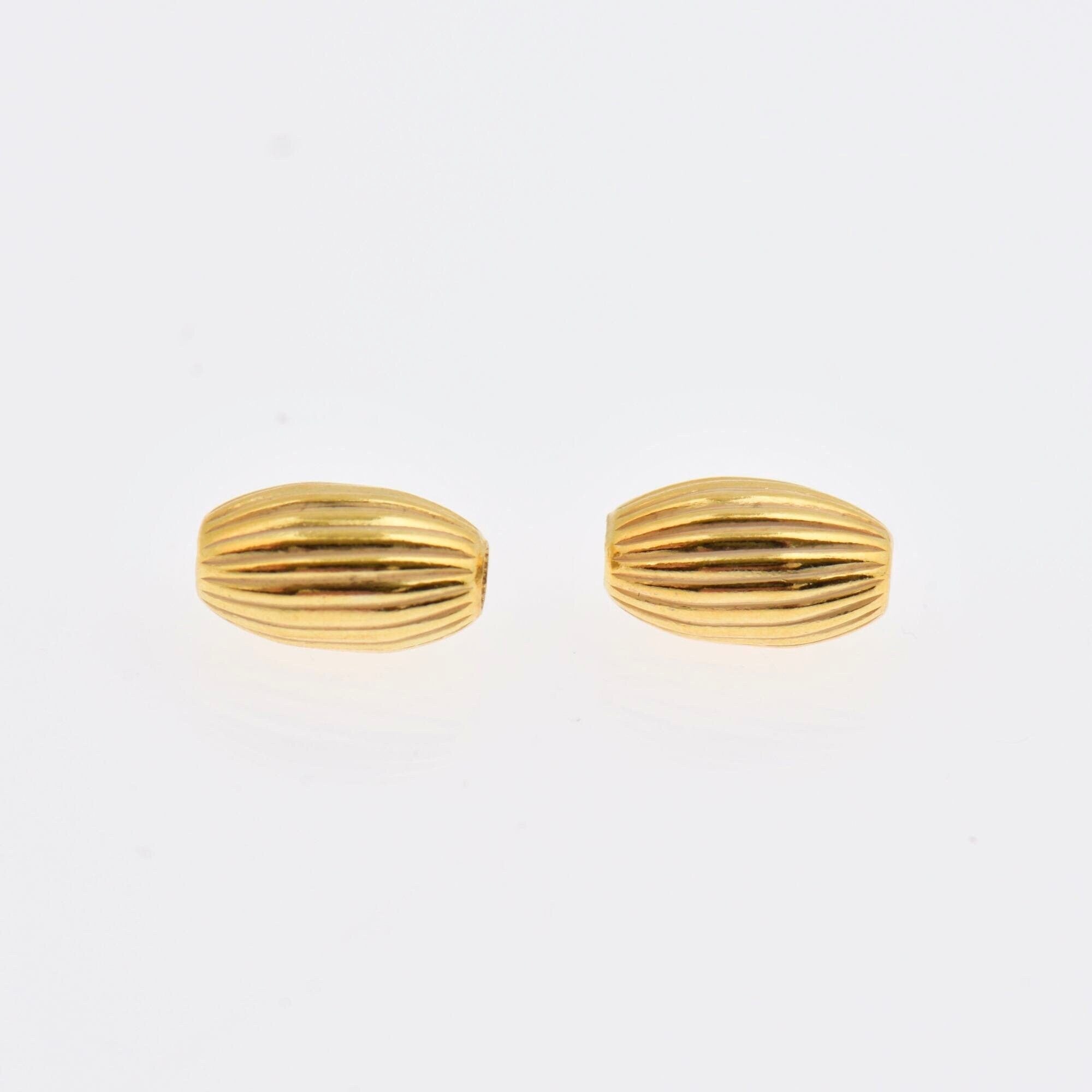 24K Gold 10mmx6mm Plated Seamless Oval Beads, 925 Silver Corrugated Oval Beads in Gold Vermeil, Olive Shape Beads, Jewelry Supplies, VM4D