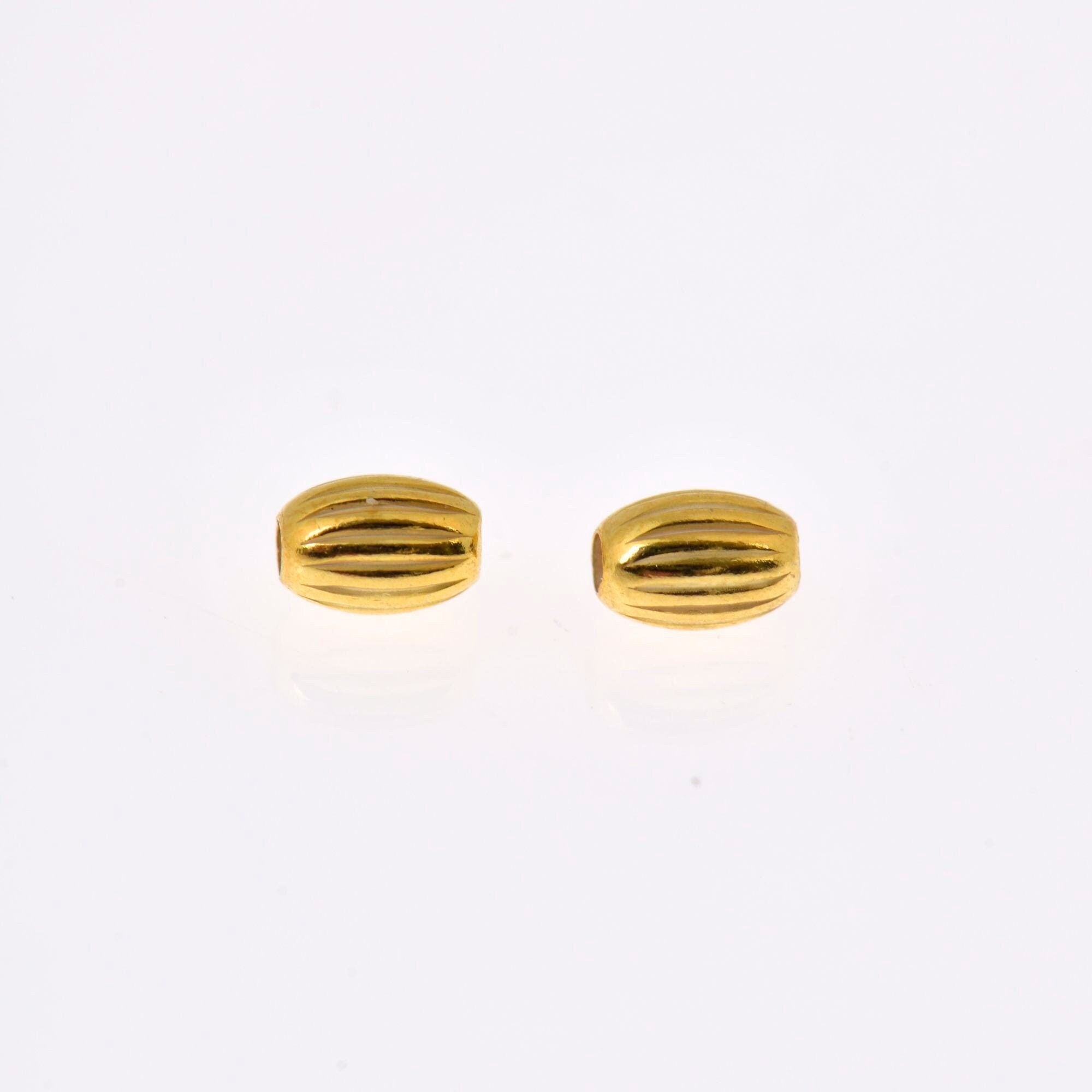 24K Gold 4.5x3mm Plated Seamless Oval Beads, Silver Corrugated Oval Beads in 24K Gold Vermeil, Olive Shape Beads, Jewelry Supplies, VM4A