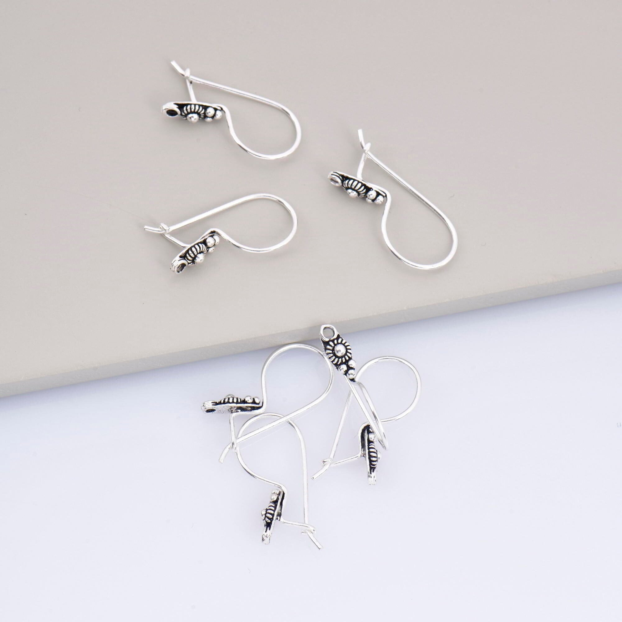 925 Sterling Silver Ear Wires, Solid Silver Earring Hooks, Oxidized Silver Flower Ear Wires, Earrings Making Supply, Jewelry Findings, M40