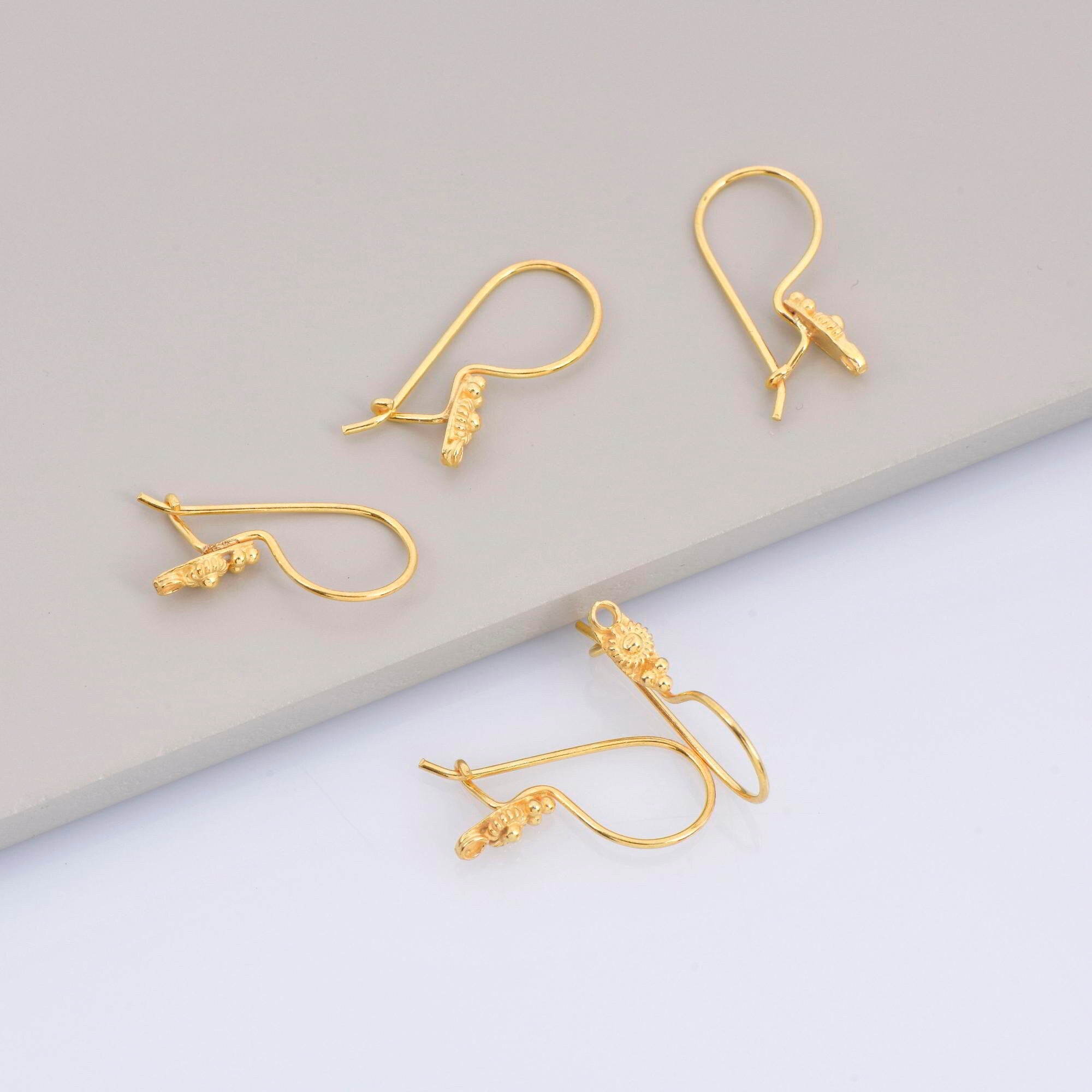 24K Gold Vermeil & 925 Sterling Silver Ear Wires, Earring Hooks, Flower Ear Wires, Earrings Making Supply, Jewelry Findings, M40/VM40