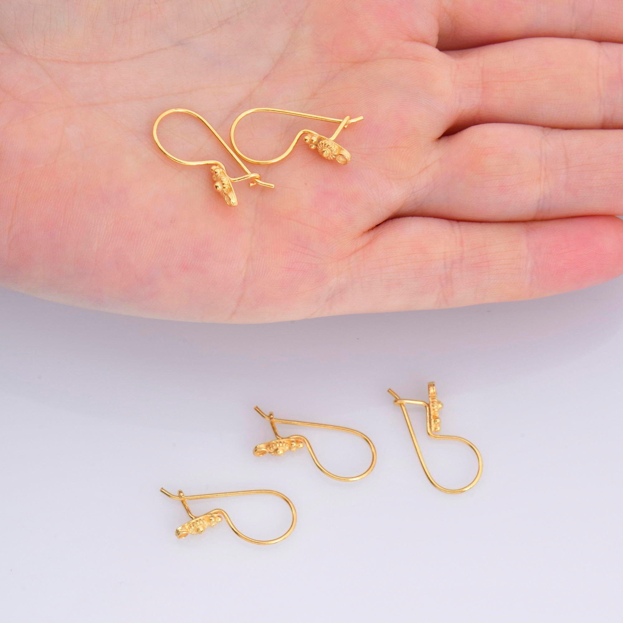 24K Gold Vermeil & 925 Sterling Silver Ear Wires, Earring Hooks, Flower Ear Wires, Earrings Making Supply, Jewelry Findings, M40/VM40