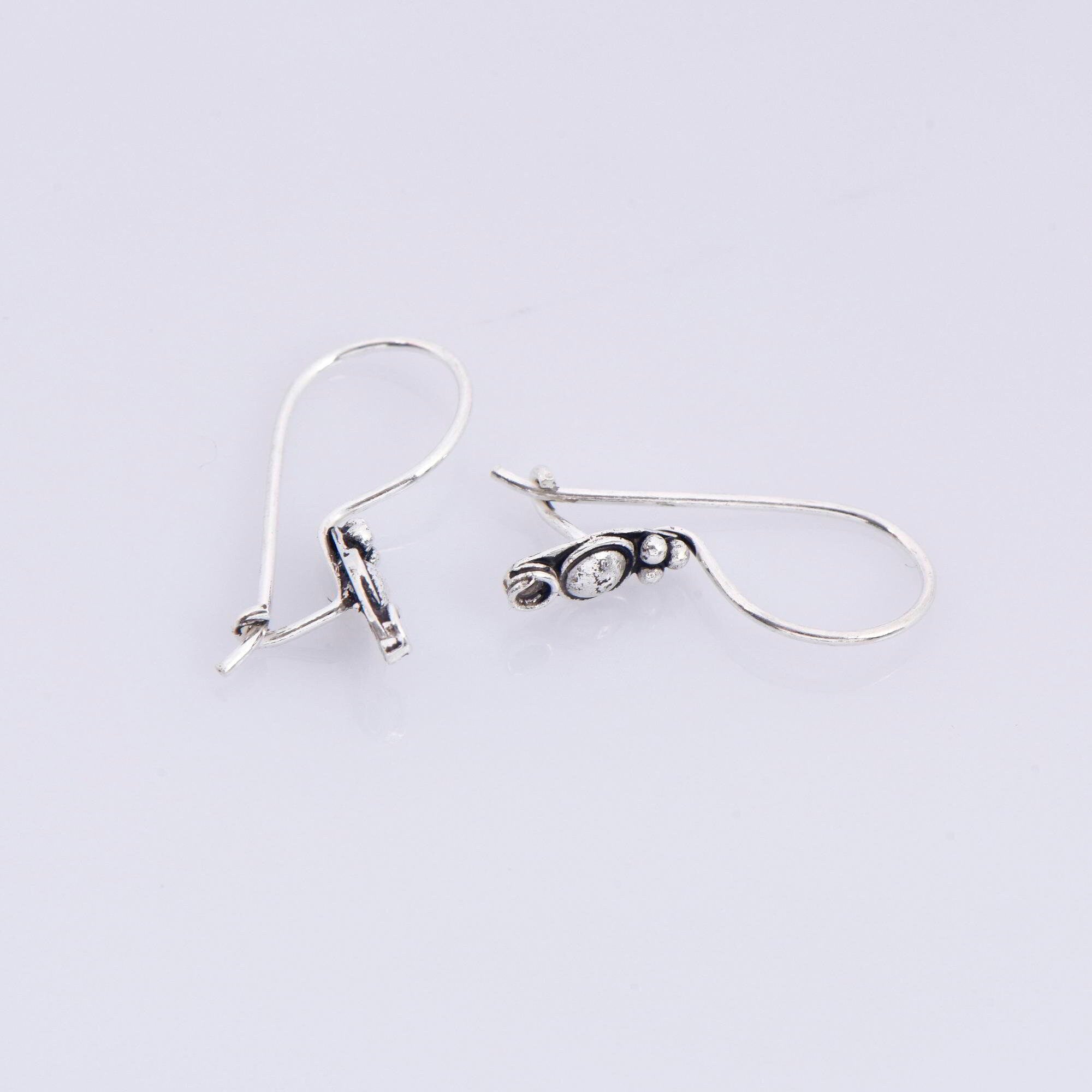 925 Sterling Silver Ear Wires, Solid Silver Earring Hooks, Oxidized Silver Flower Ear Wires, Earrings Making Supply, Jewelry Findings, M42