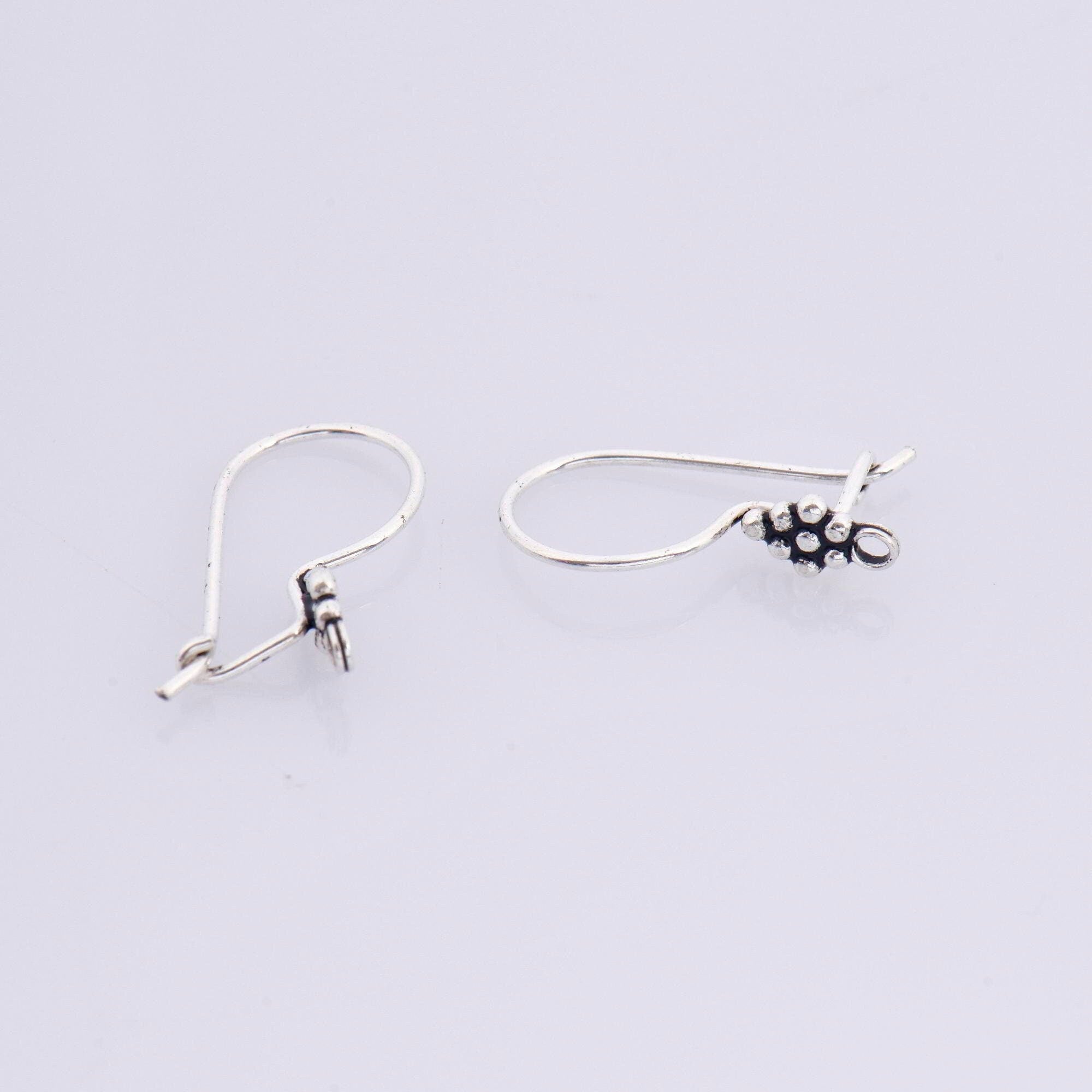925 Sterling Silver Flower Ear Wires, Solid Silver Earring Hooks, Oxidized Silver Ear Wires, Earrings Making Supply, Jewelry Findings, M43