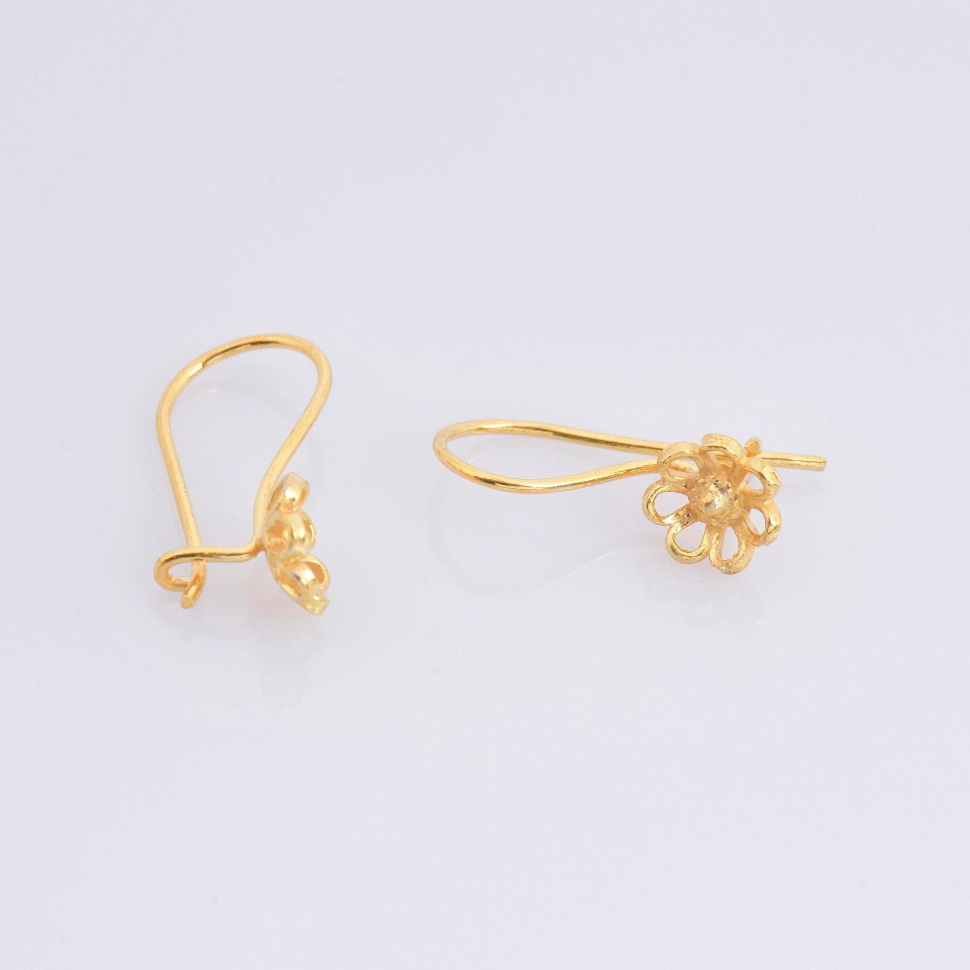 24K Gold Vermeil Flower Ear Wires, 24K Gold Plated Earring Hooks, 925 Silver Ear Wires, Earring Making Supply, Jewelry Making Findings, VM44