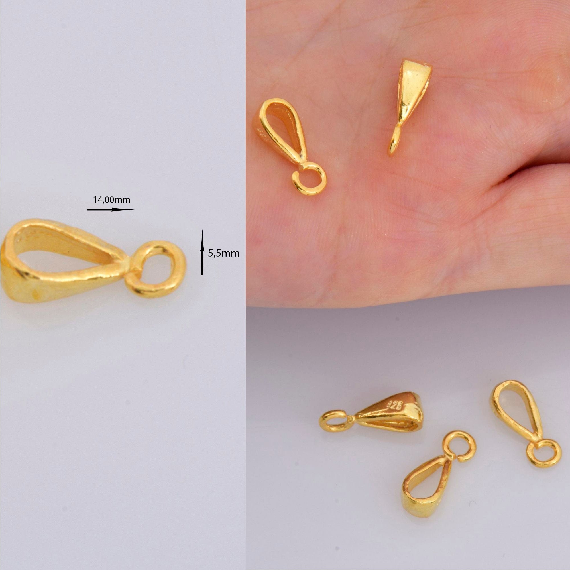 24K Gold Vermeil Bails with Open Loop, Gold Plated Open Ring Bails, 925 Smooth Silver Connector Bails, Bail Charms, Jewelry Findings, VM31