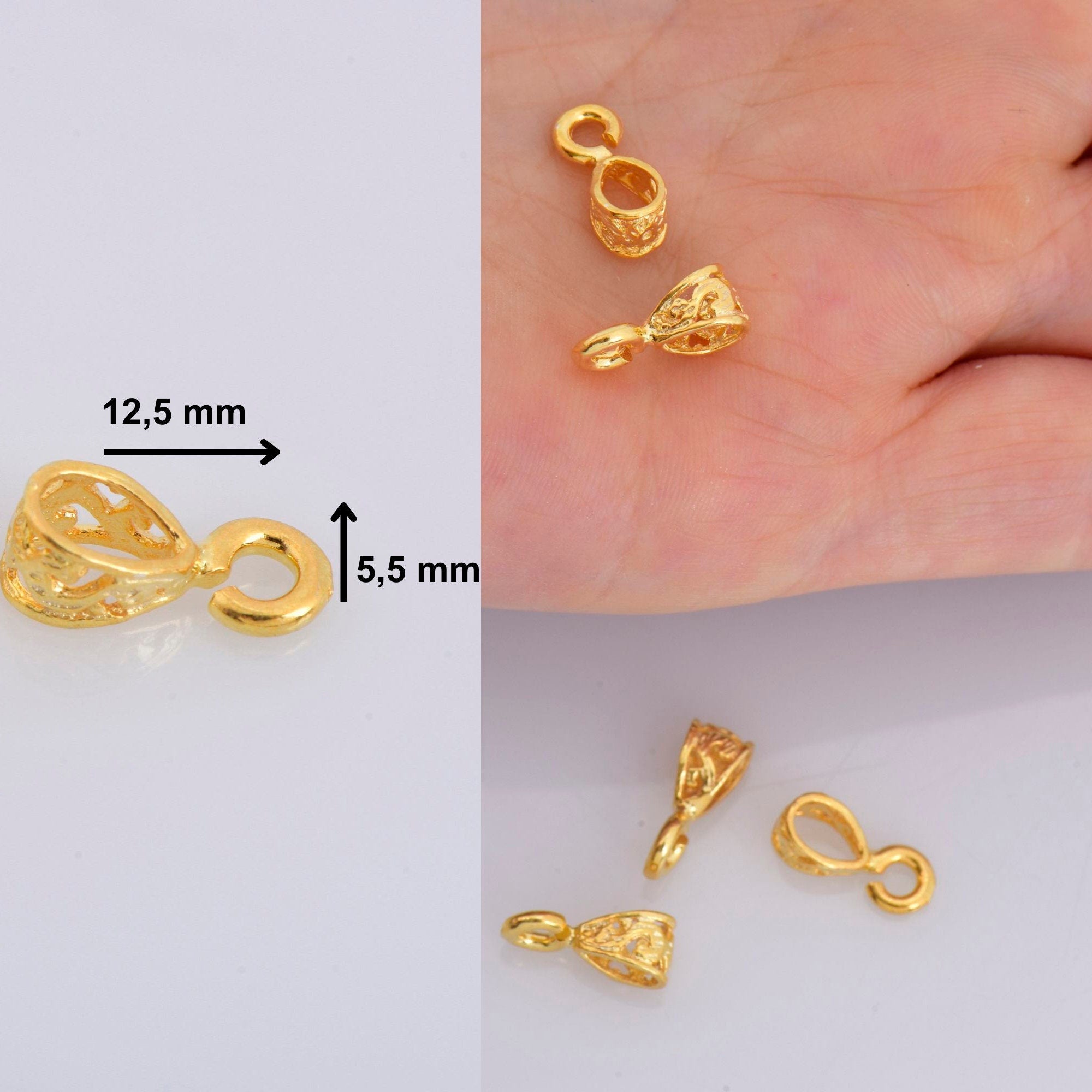 24K Gold Vermeil Filigree Bails with Open Loop, Gold Plated Open Loop Bails, 925 Silver Connector Filigree Bails, Silver Findings, VM34