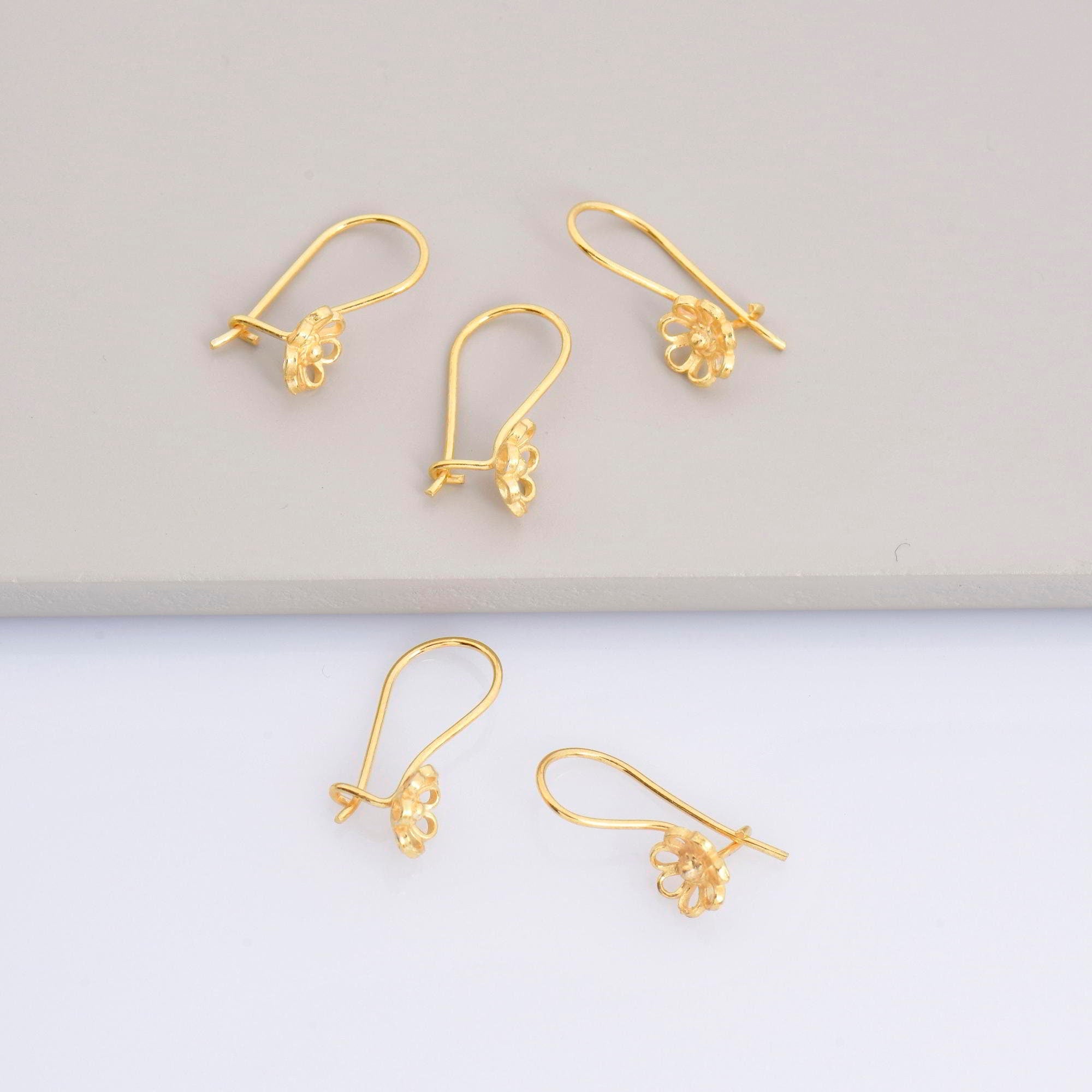 24K Gold Vermeil & 925 Sterling Silver Flower Ear Wires, Earring Hooks, Ear Wires, Earrings Making Supply, Jewelry Findings, M44- VM44
