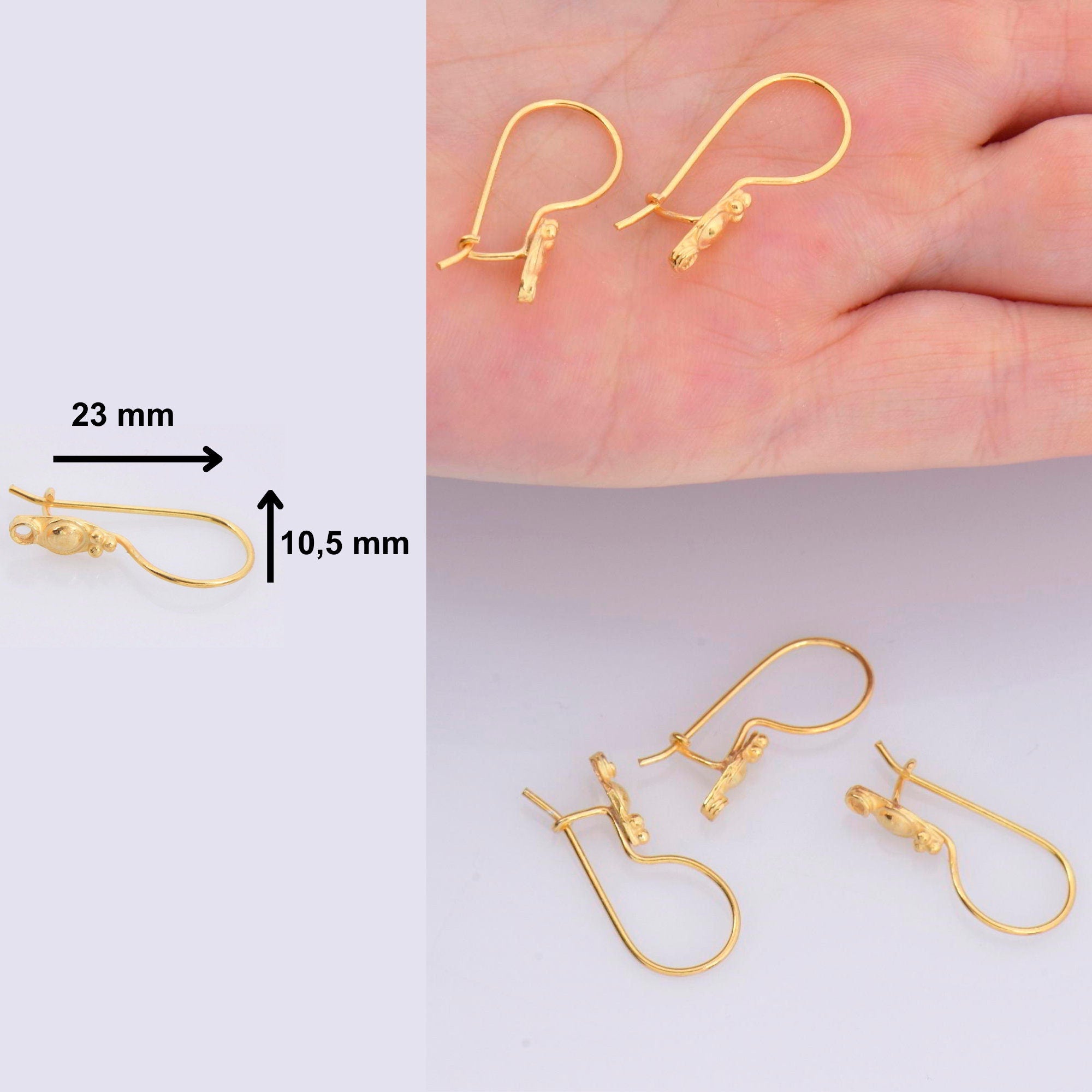 24K Gold Vermeil Ear Wires, 24K Gold Plated Earring Hooks, 925 Silver Flower Ear Wires, Earring Making Supply, Jewelry Making Findings, VM42