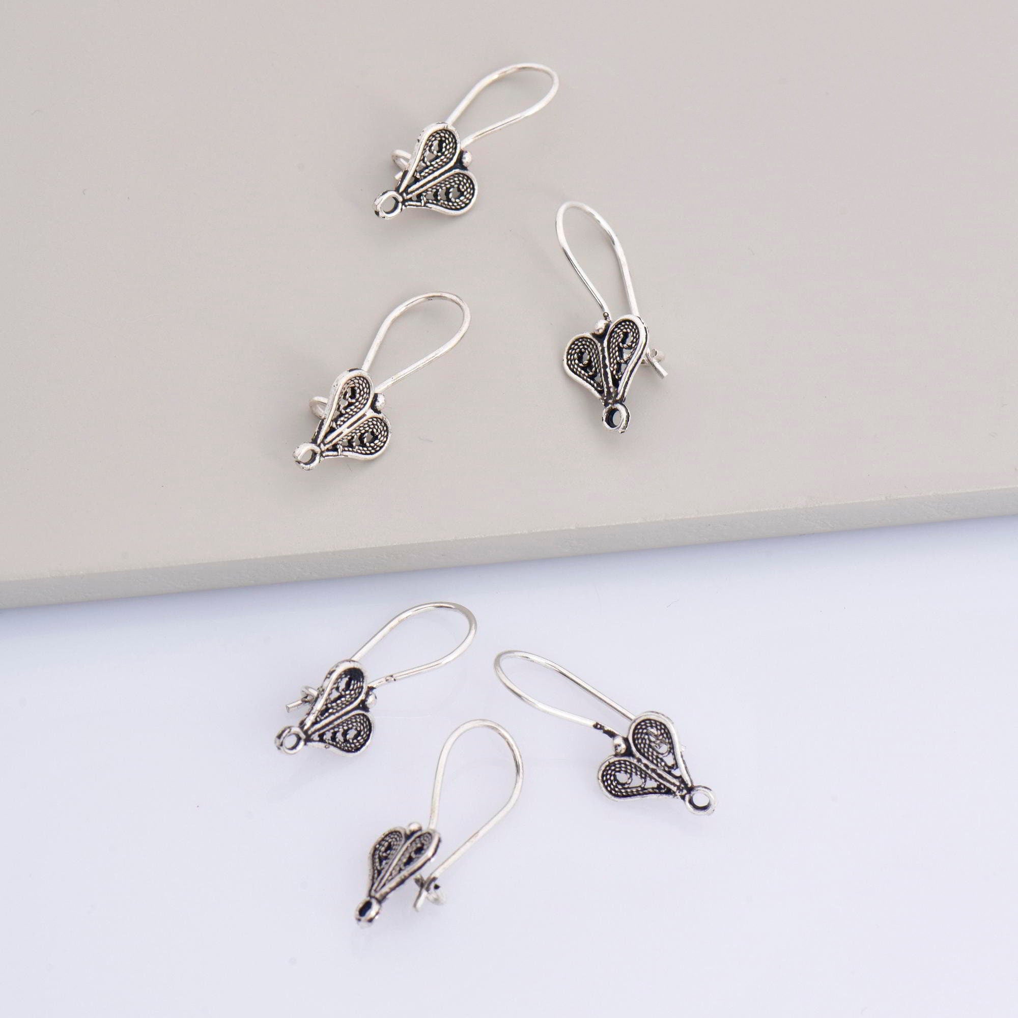 24K Gold Vermeil & 925 Silver Heart Shape Ear Wires, Earring Hooks, Ear Wires, Earrings Making Supply, Jewelry Findings, M46/VM46