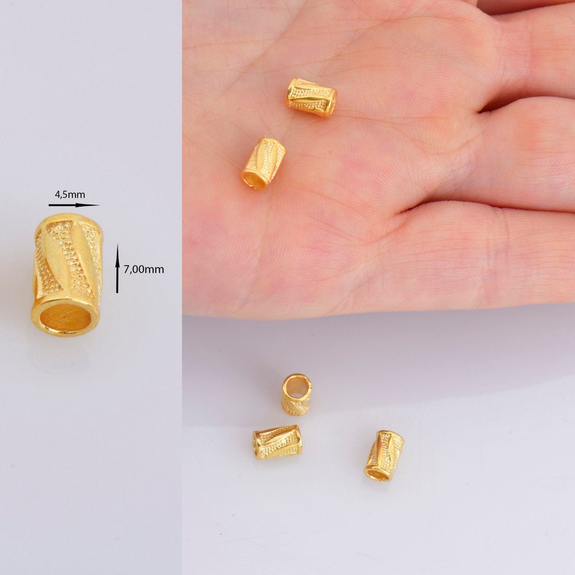 24K Gold Vermeil & 925 Silver Tube Beads, Antique Silver Tube Beads in Gold, Spacer Tube Beads, Tube Beads For Jewelry Making, M/VM26