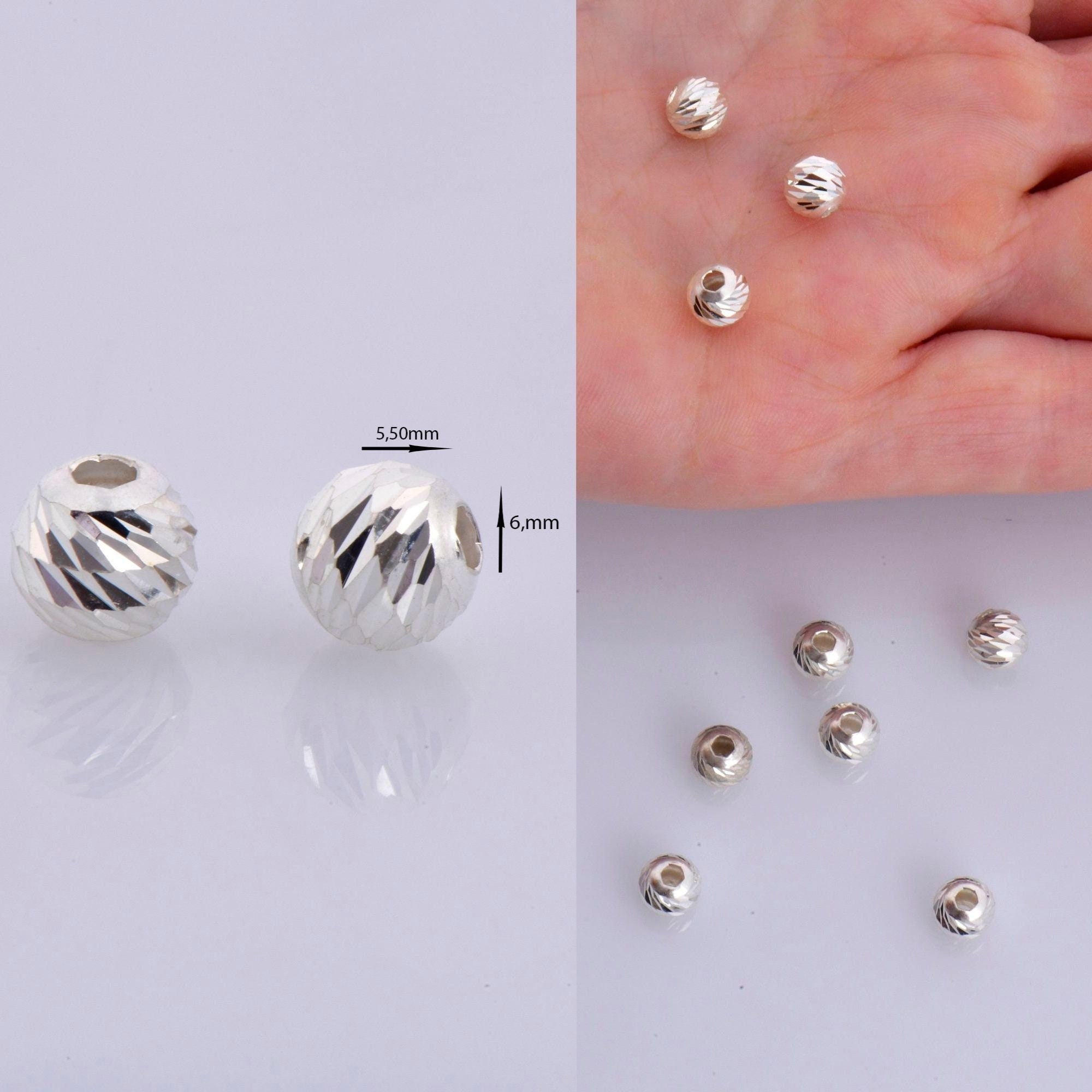 925 Silver Diamond Cut 6mm Round Beads, Sterling Silver Laser Multi Diamond Cut Beads, Moon Cut Spacer Beads, Jewelry Crafting Supplies, M2E