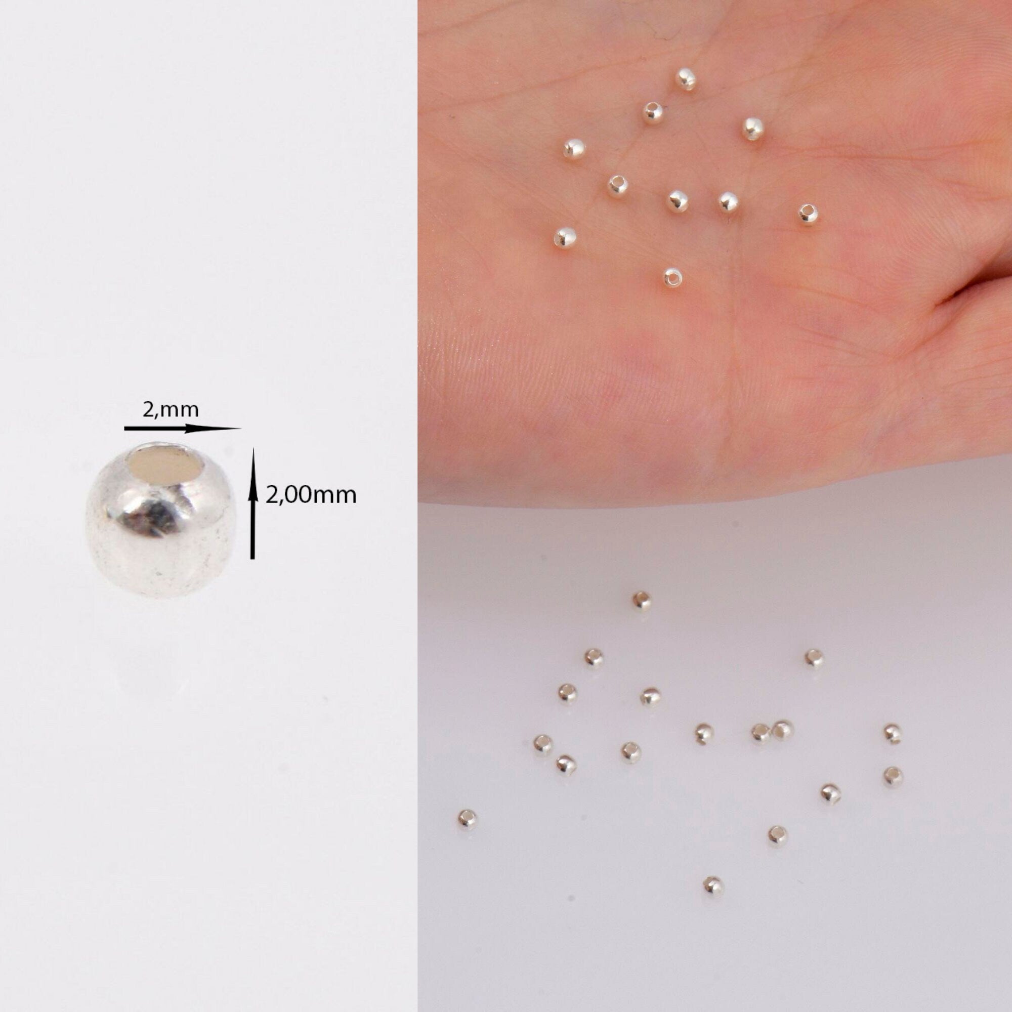 925 Sterling Silver 2mm Round Beads, Smooth Seamless Round Beads, Solid Round Shape Beads, Seperator Beads, Jewelry Crafting Supplies, M3A