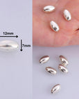 925 Sterling Silver Oval 12x7mm Beads, Solid 925 Rice Beads, Seamless Olive Beads, Barrel Shape Bracelet Spacer Beads, Jewelry Supplies, M1E