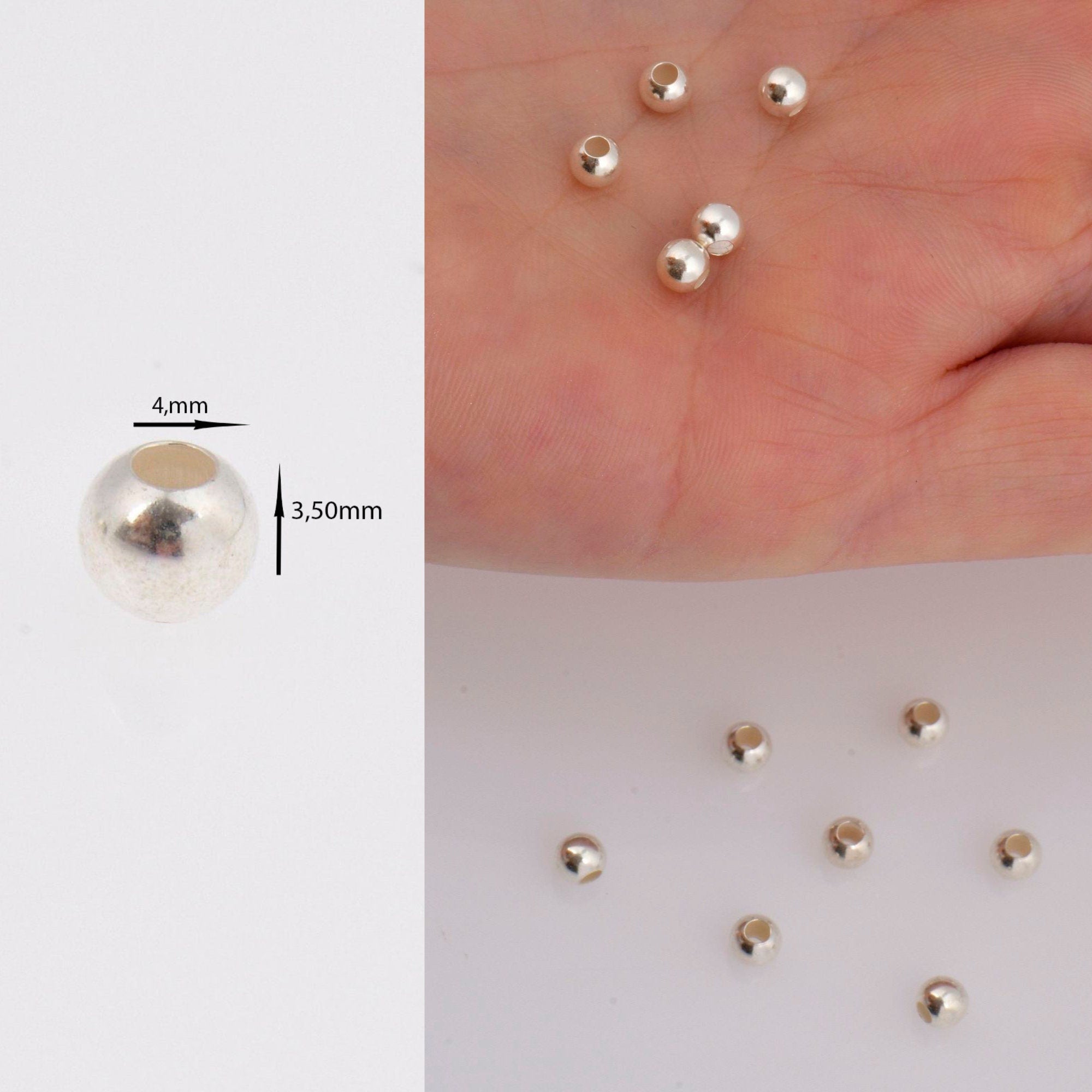 925 Sterling Silver 4mm Round Beads, Smooth Seamless Round Beads, Round Shape Beads, Seperator Beads, Jewelry Crafting Supplies, M3E