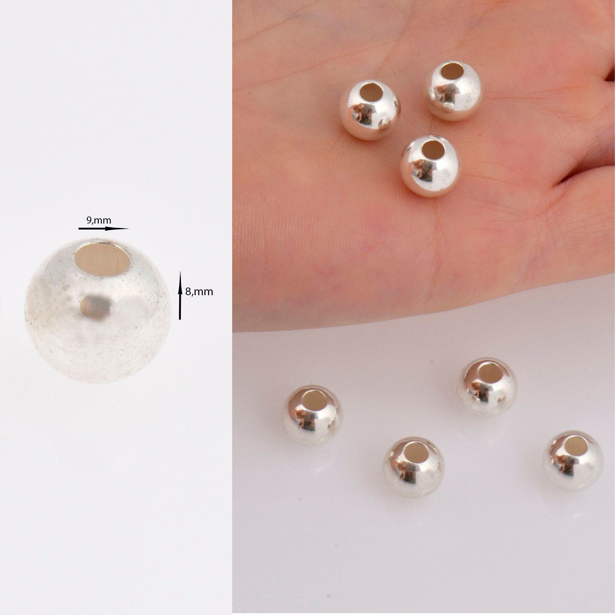 925 Sterling Silver 9mm Round Beads, Smooth Seamless Round Beads, Round Shape Beads, Seperator Beads, Jewelry Crafting Supplies, M3J