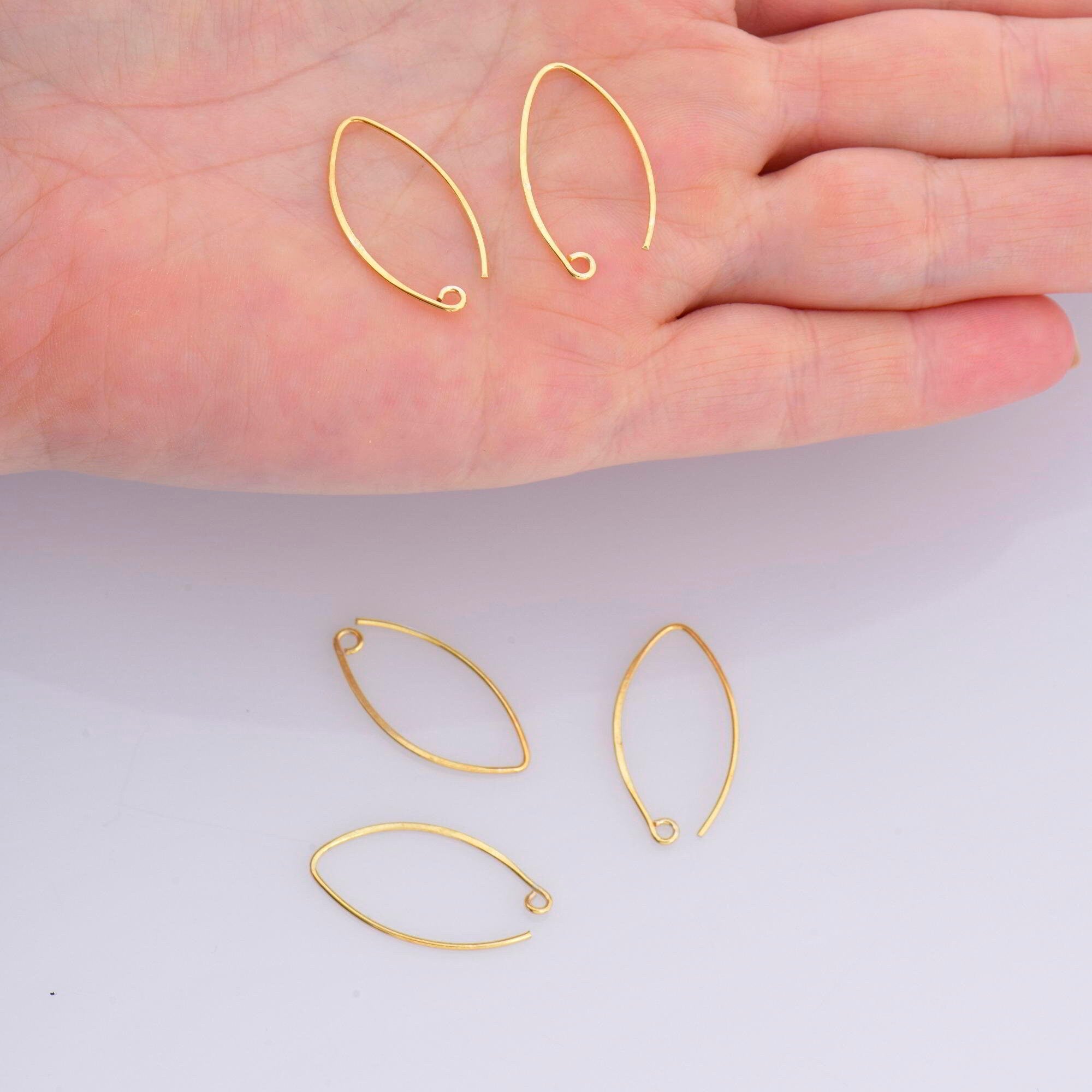24K Gold Vermeil 26 mm V Shape Ear Wires, 925 Silver Earring Hooks in 24K Gold, V Ear Wires with Open Loop, Earrings Findings, VM49A