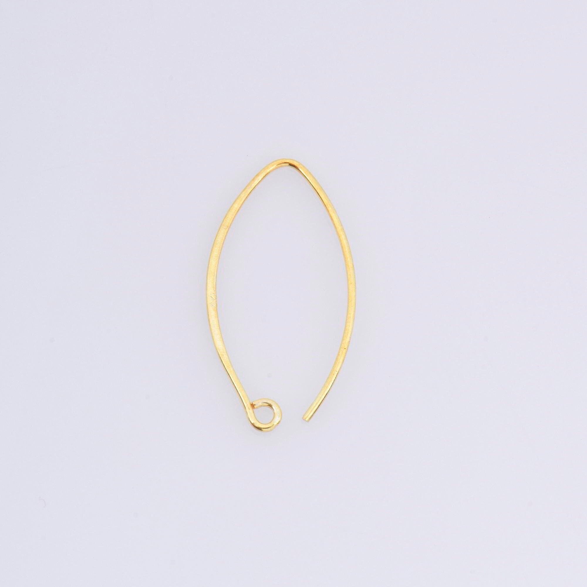 24K Gold Vermeil 26 mm V Shape Ear Wires, 925 Silver Earring Hooks in 24K Gold, V Ear Wires with Open Loop, Earrings Findings, VM49A