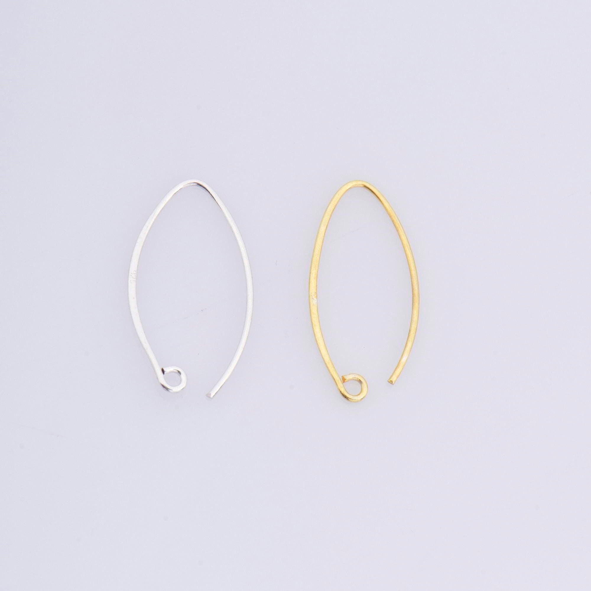 24K Gold Vermeil & 925 Sterling Silver 26 mm V Shape Ear Wires w Open Loop, Earring Hooks, Earring Making Supply, Findings, M/VM49A