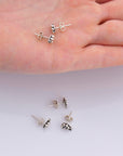 925 Sterling Silver Flower Ear Post, Antique Silver Flower Earring Studs with Loop, Solid Silver Earring Posts, Jewelry Making Findings, M51