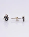 925 Sterling Silver Flower Ear Post, Antique Silver Flower Earring Studs with Loop, Solid Silver Earring Posts, Jewelry Making Findings, M51