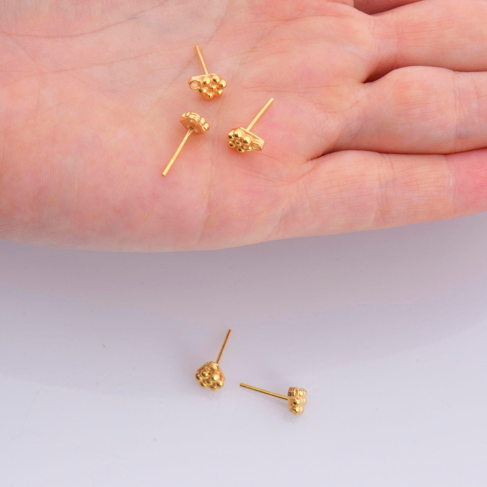 24K Gold Vermeil and 925 Silver Flower Ear Post, Flower Earring Studs with Loop, Gold Plated Earring Posts, Jewelry Making Findings, MVM51