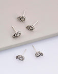 925 Sterling Silver Flower Ear Post, Antique Silver Flower Earring Studs with Loop, Solid Silver Earring Posts, Jewelry Making Findings, M52