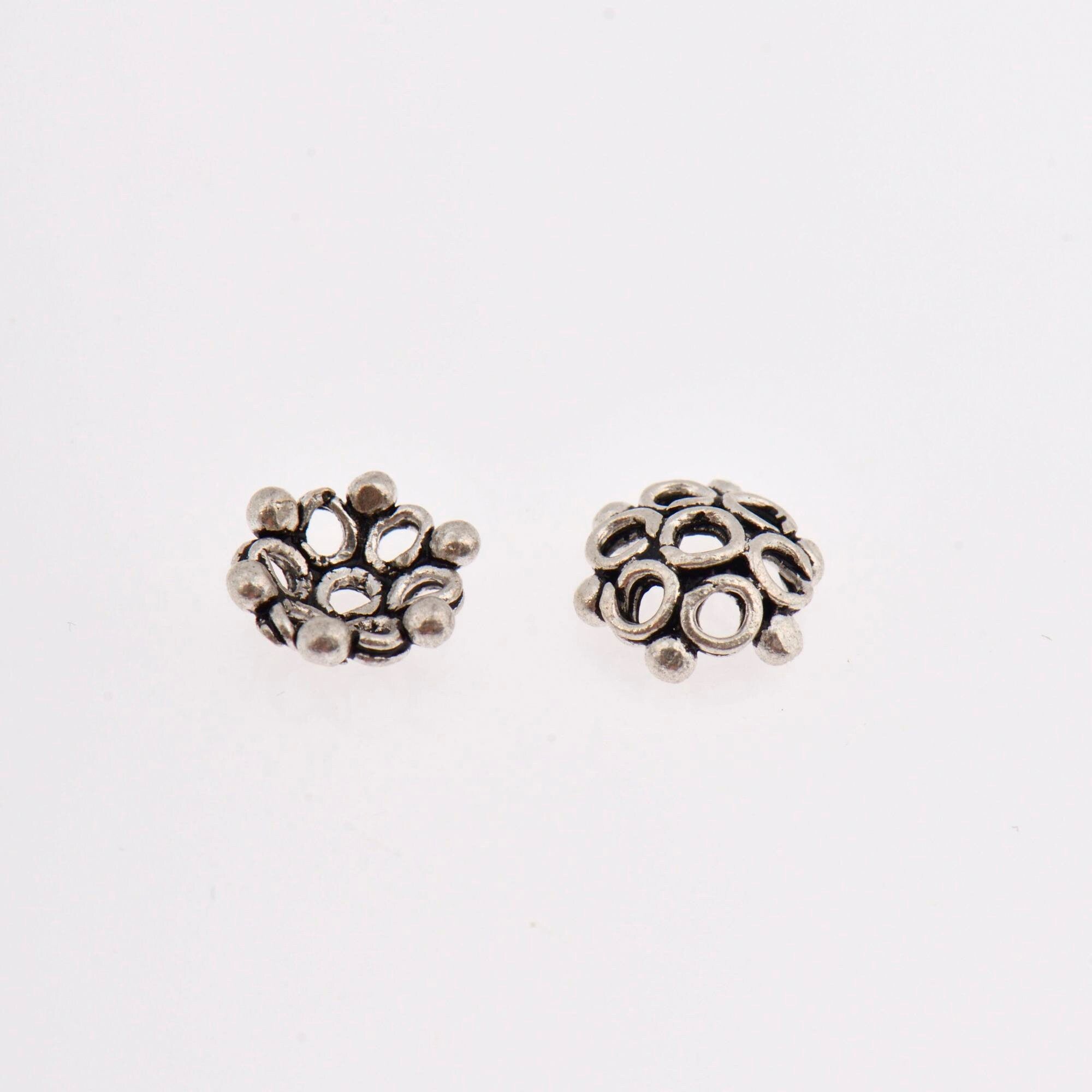 925 Sterling Silver Flower Bead Caps, Solid Silver Bead Caps, 9mm Flower Bead Caps, Oxidized Spacer Bead Caps, Jewelry Crafting Supply, M6B