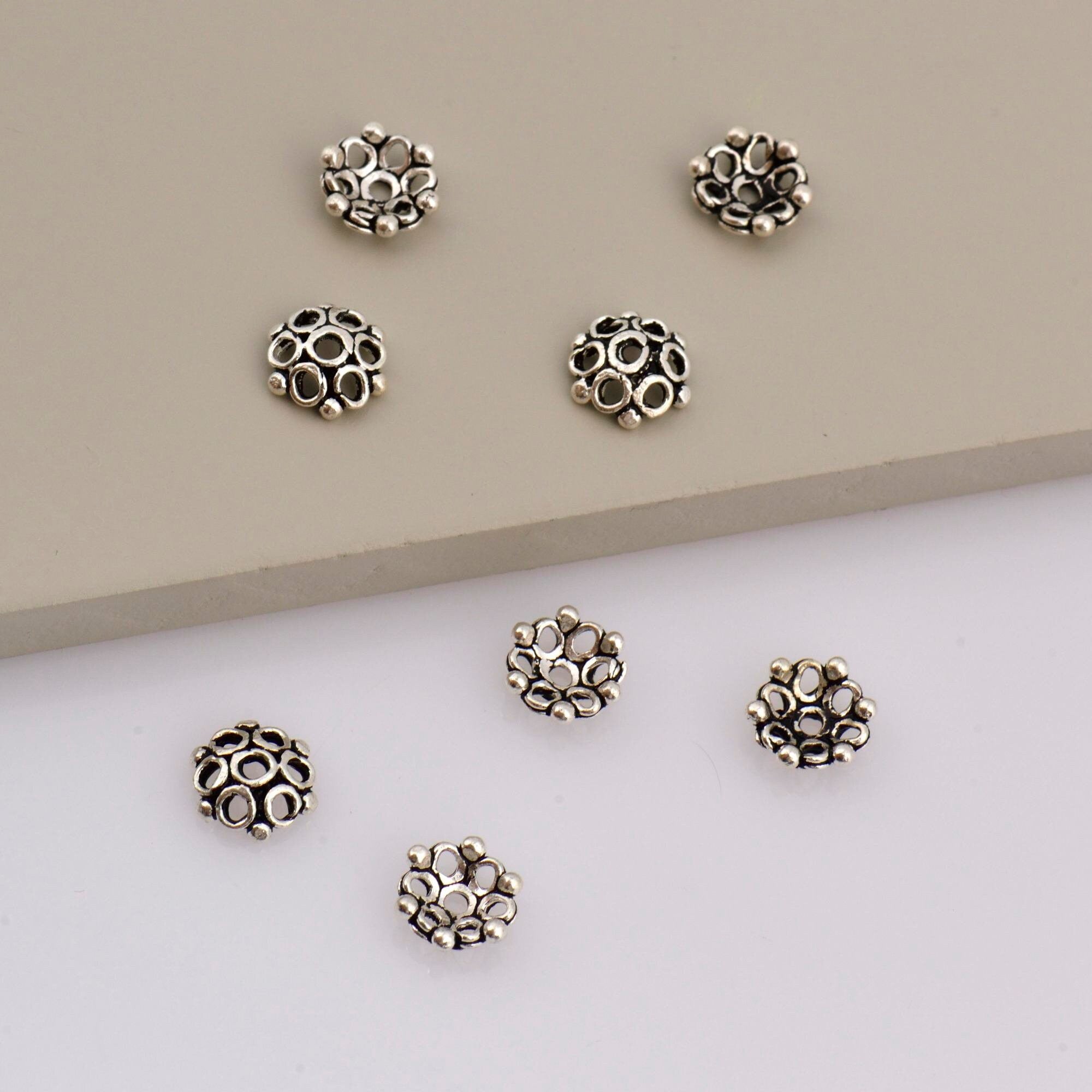 925 Sterling Silver 8-9mm Flower Bead Caps, Solid Silver Bead Caps, Flower Bead Caps, Oxidized Spacer Bead Cap, Jewelry Crafting Supply, M6B