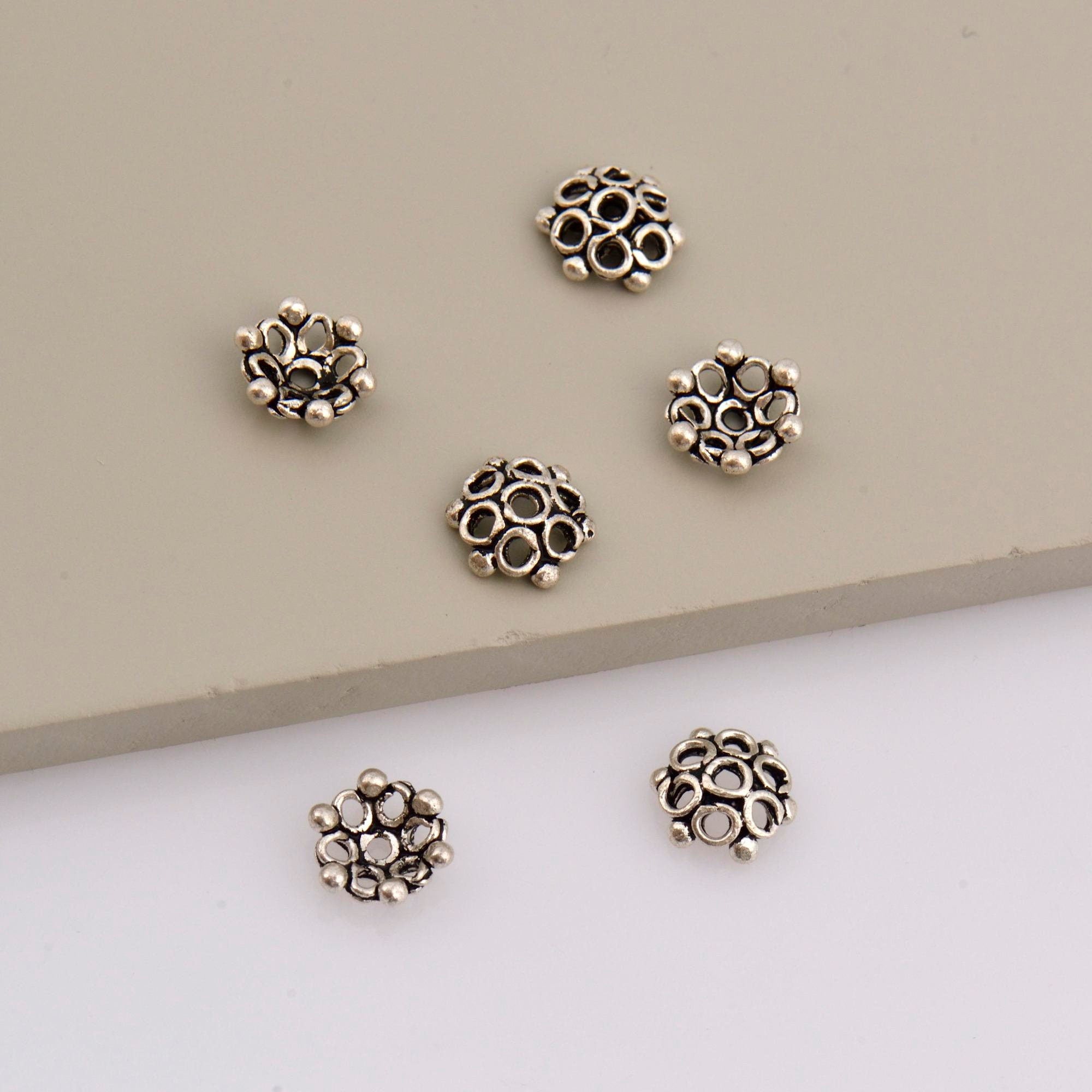 925 Sterling Silver 8-9mm Flower Bead Caps, Solid Silver Bead Caps, Flower Bead Caps, Oxidized Spacer Bead Cap, Jewelry Crafting Supply, M6B