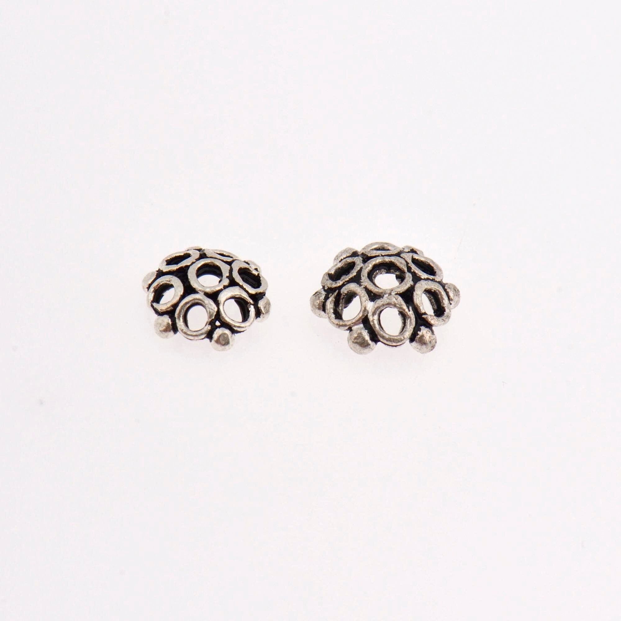 925 Sterling Silver 8-9mm Flower Bead Caps, Solid Silver Bead Caps, Flower Bead Caps, Oxidized Spacer Bead Cap, Jewelry Crafting Supply, M6B