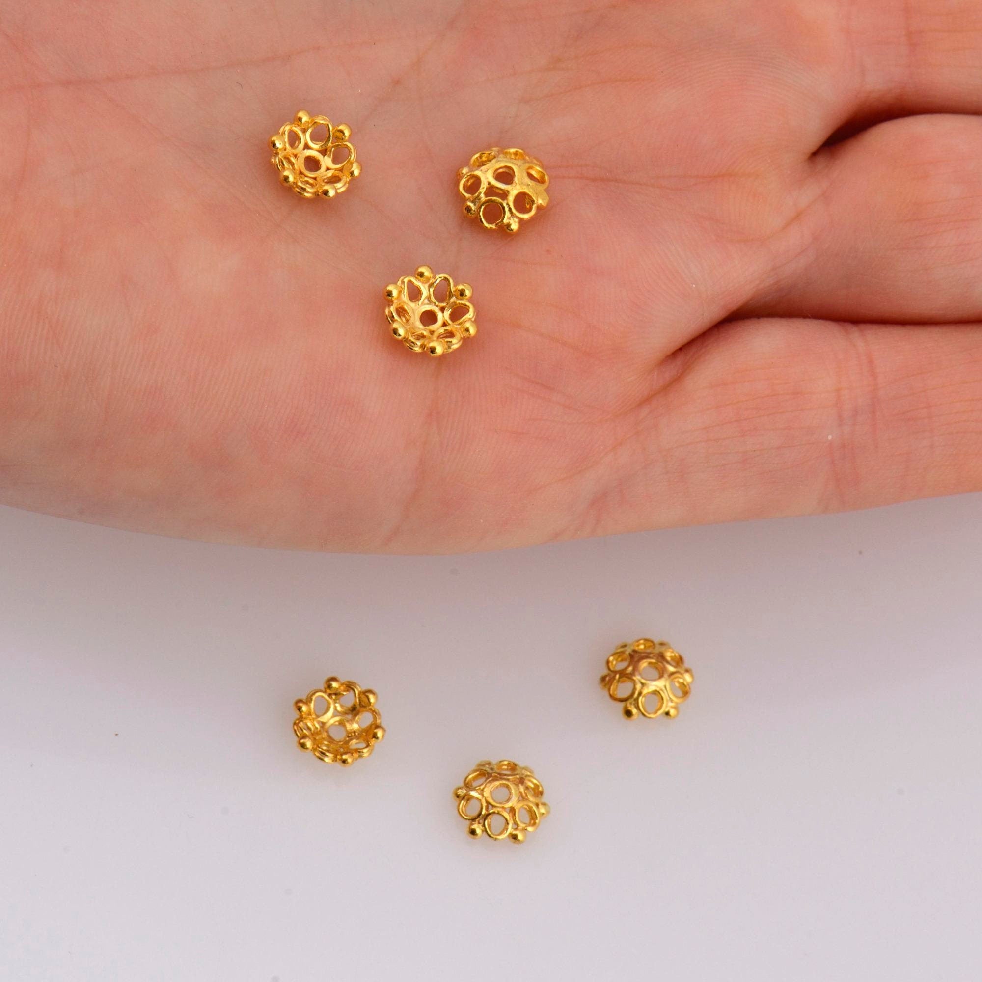 24K Gold Vermeil 8mm Flower Bead Caps, Gold Plated Bead Caps, 925 Silver Bead Caps in Gold, Spacer Bead Caps, Jewelry Making Supply, VM6A