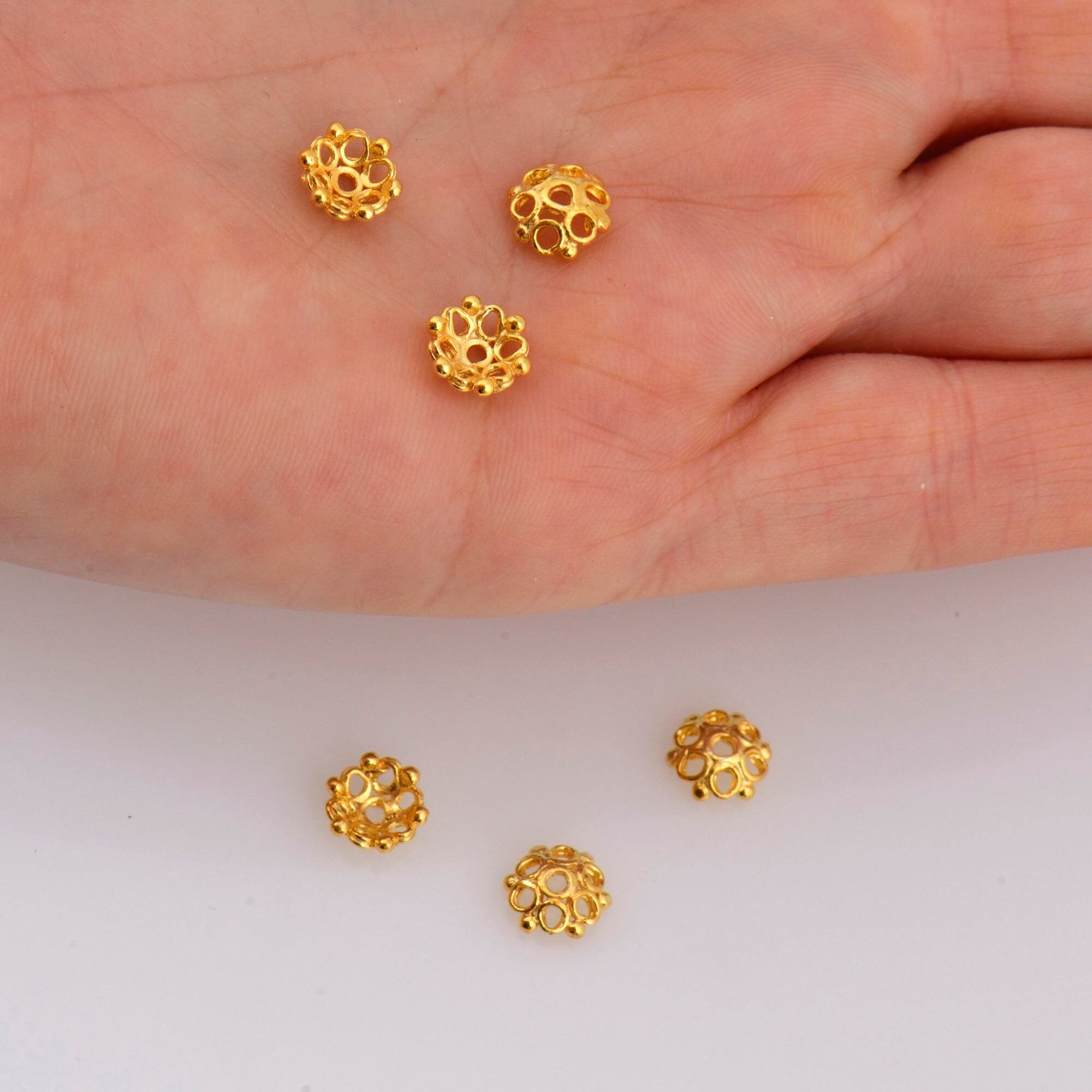 24K Gold Vermeil 8-9mm Flower Bead Caps, Gold Plated Bead Caps, 925 Solid Silver Bead Caps in Gold, Spacer Bead Caps, Jewelry Making, VM6A-B